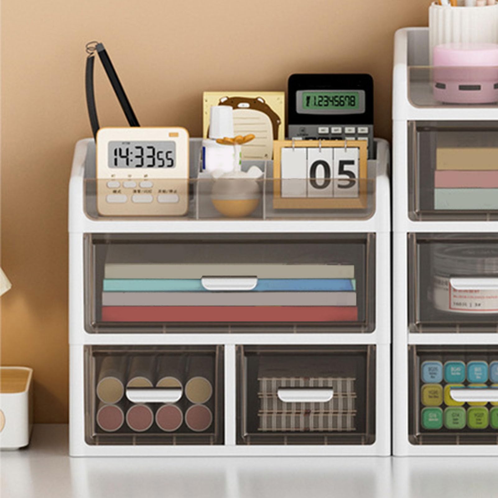 Organizer da Scrivania con Cassetti, Forniture per Ufficio Trasparenti di Cancelleria e Organizer per Trucchi, Ideale per Soggiorno, Camera da Letto, Bagno, Studio, Laboratorio, Ufficio,