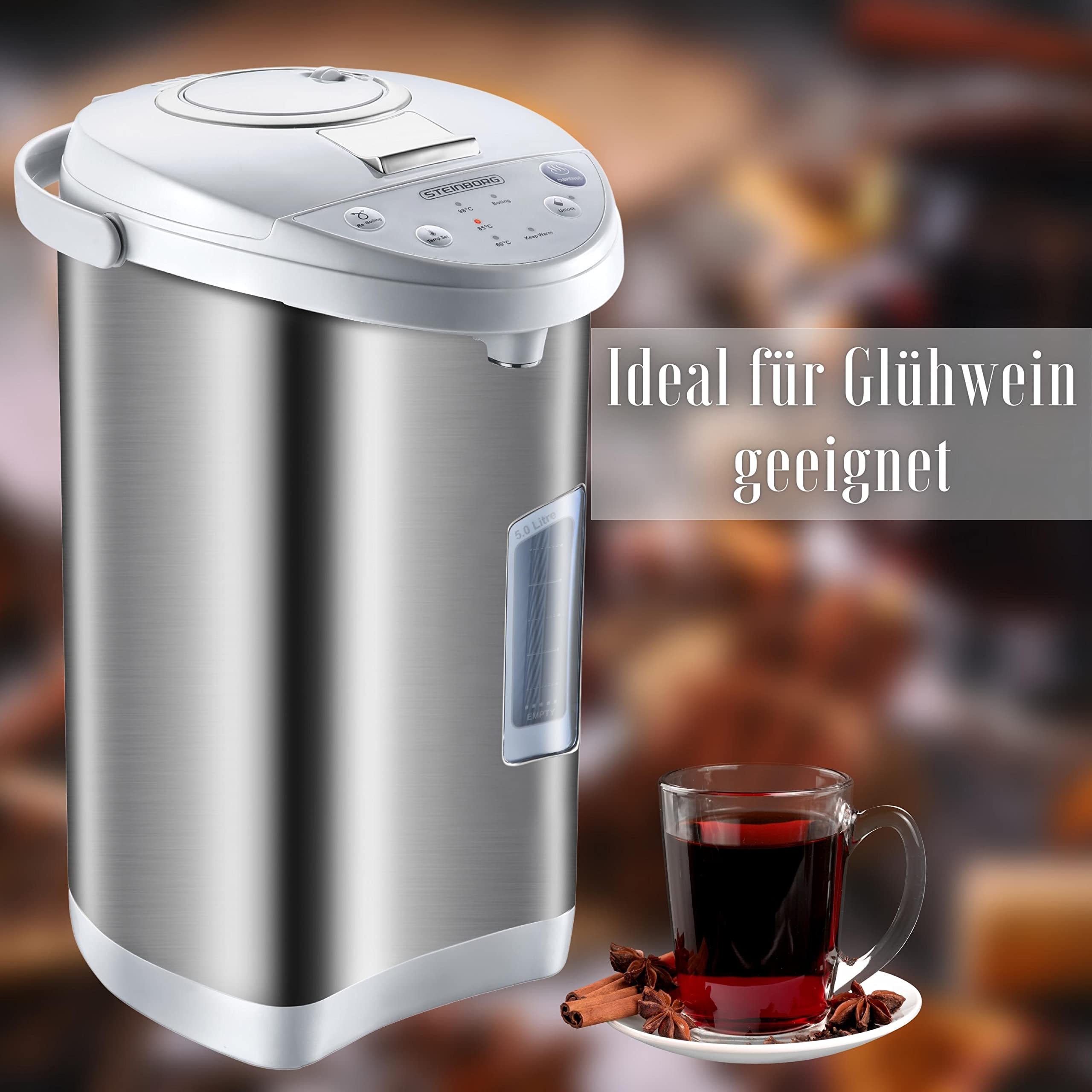 Thermopot 5 Liter | Perfekt für Glühwein geeignet | Edelstahl Heißwasserspender | Glühweinkocher | Wasserkocher | Wasserspender | Dispender | Thermoskanne | Glühweinspender | Teekocher