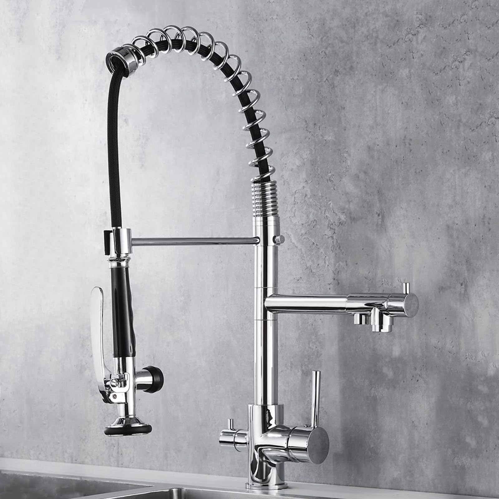 ZYCHSJXA Tap Kitchen Sink 3 in 1 Pull Out Chrome Spring Taps Mixer Drinking Water Faucet