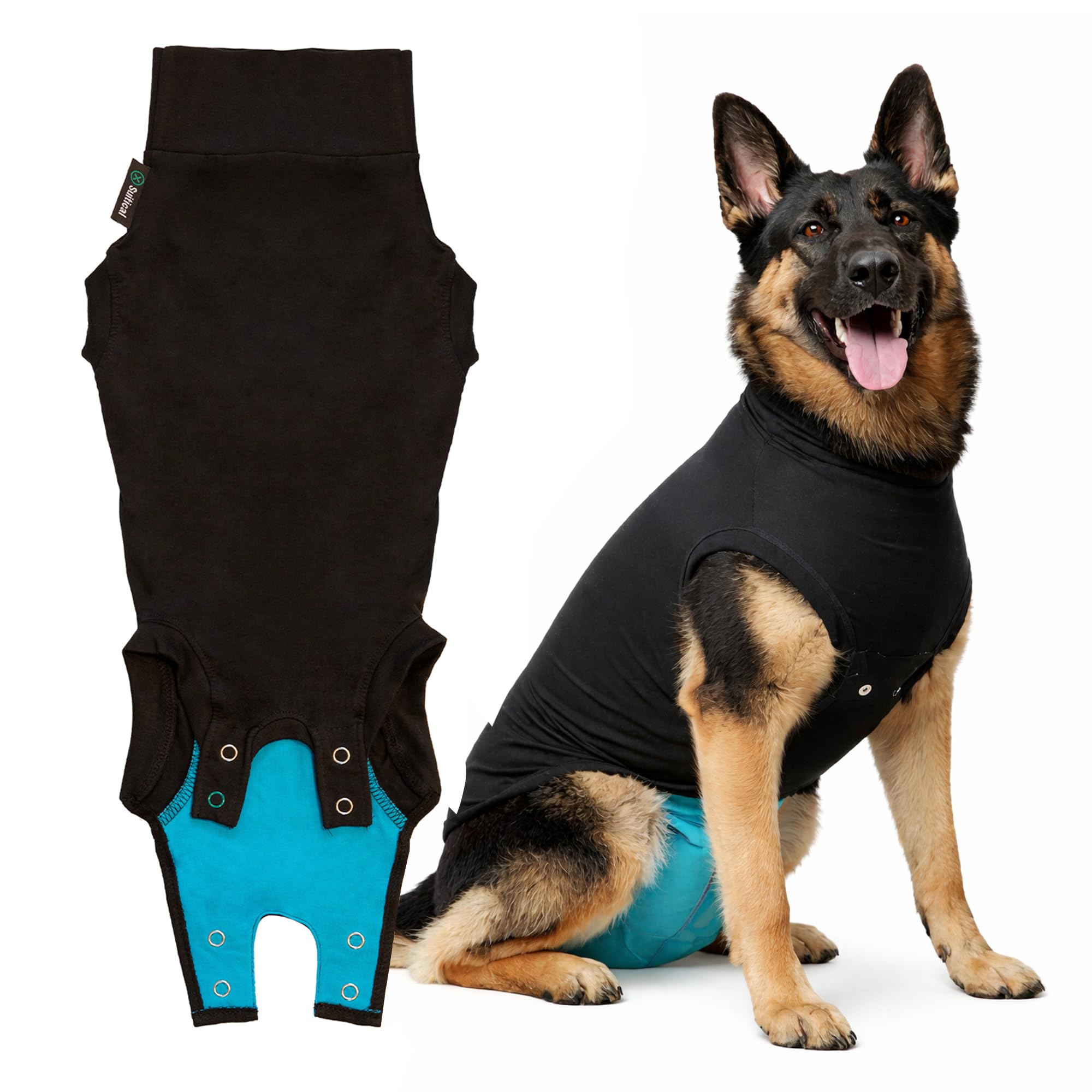 Suitical Recovery Suit for Dogs - XL Black - Dog Surgery Recovery Suit with Clip-Up System, Breathable Fabric for Spay, Neuter, Skin Conditions, Incontinence, 29.1–32.3 in Neck-to-Tail