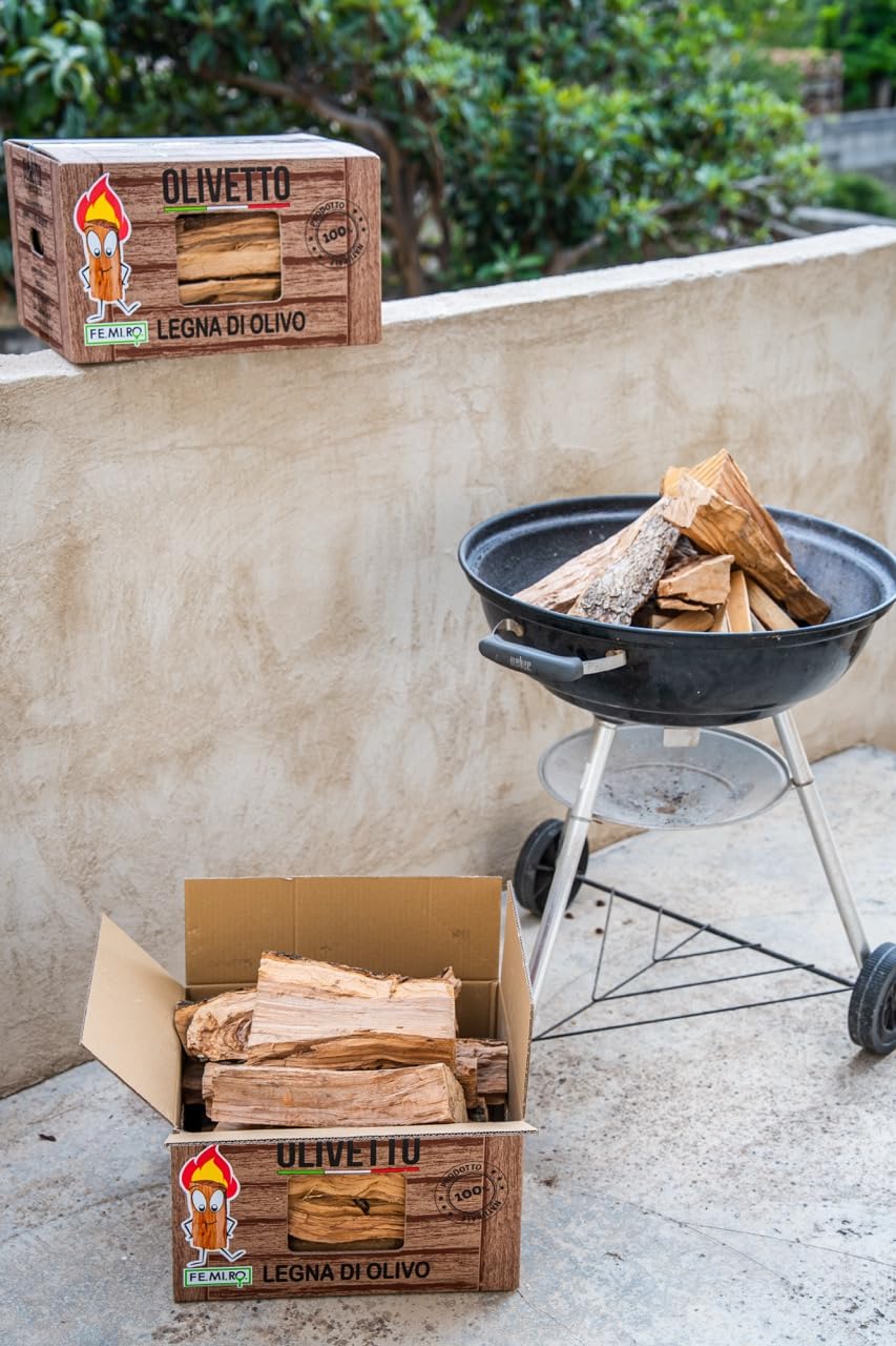 OLIVETTO FEMIRO Legna da Ardere di Olivo in scatole da 10 Kg su Bancale in Scatole di Cartone. Ideale per camini, stufe, forni, pizzerie e barbecue. Confezioni da 10 a 480 kg. (80 Kg)