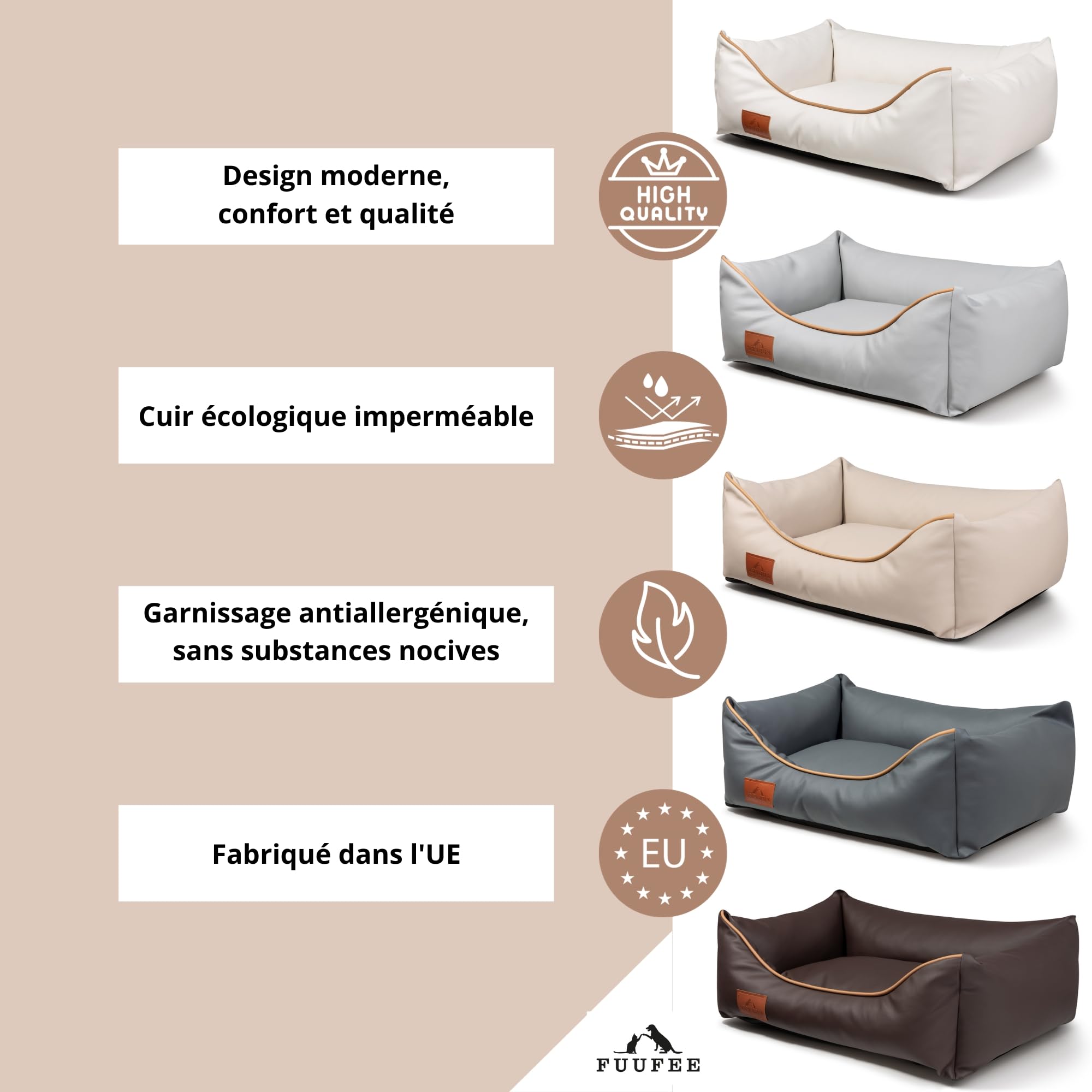 Divano Chic: cuccia per animali di lusso | ecopelle impermeabile, rivestimento rimovibile | taglie S, M, L | Perfetto per cani e gatti (fumoso, L (100 x 80 cm)