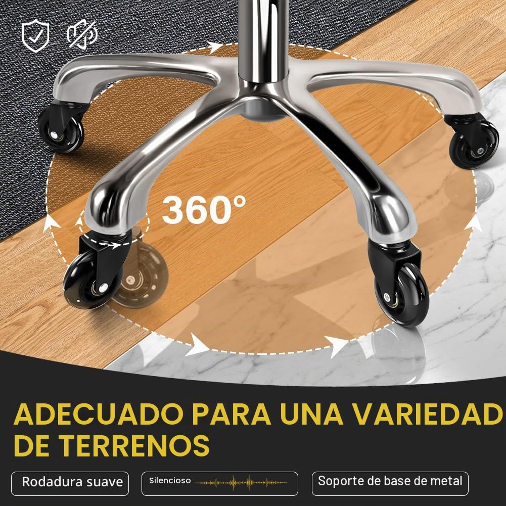 WKWKER Taburete de belleza resistente con ruedas giratorias ajustables de cuero grueso para cocina, redacción, laboratorio, oficina, masajes, negro