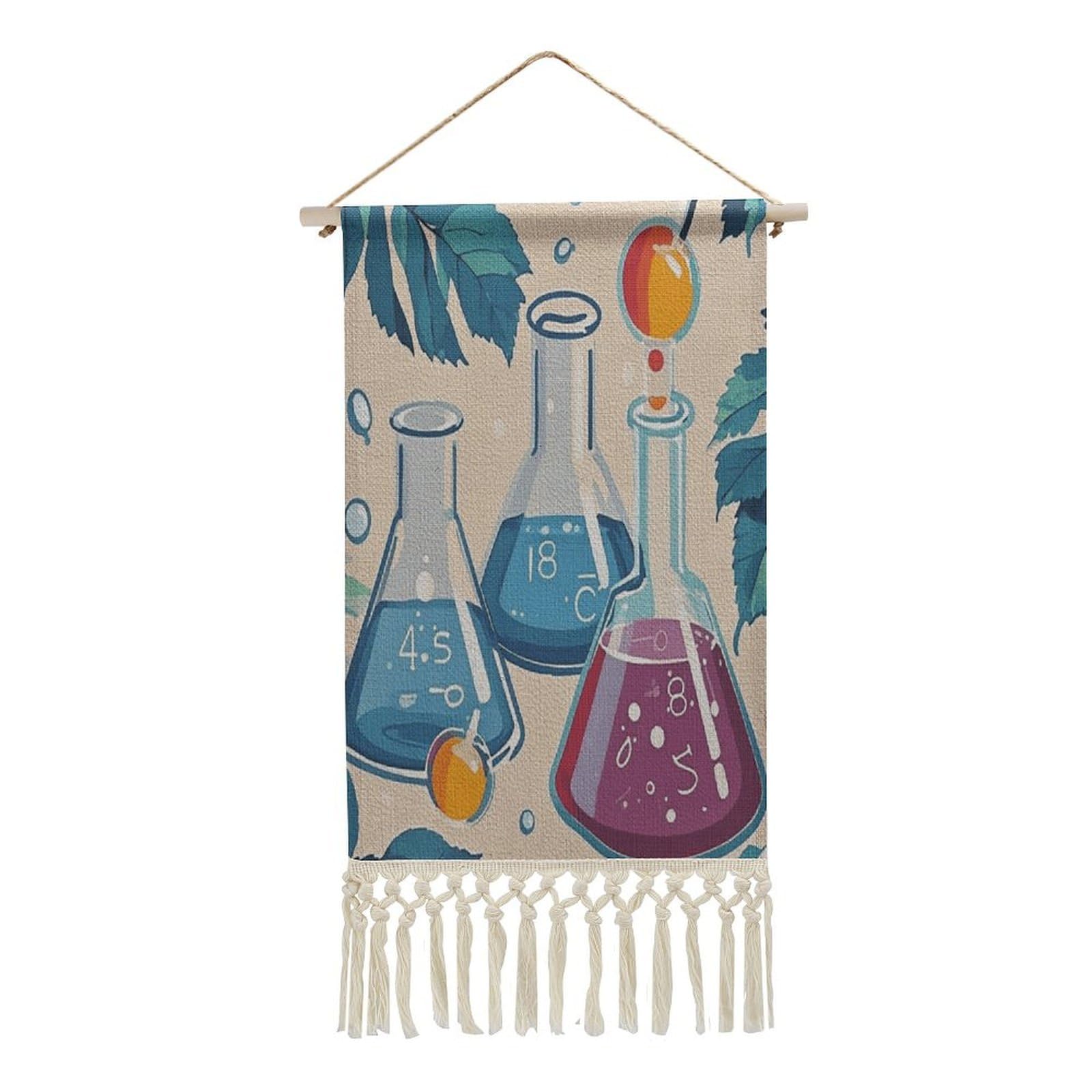 FekiLoot Chemistry Print Wall Art Poster Hanger Frame Vertical Tassel Tapestry Cotton Linen Hanging Poster Decorative Wall Art Prints Vintage Wall Art Decor for Home Bedroom Living Room Office