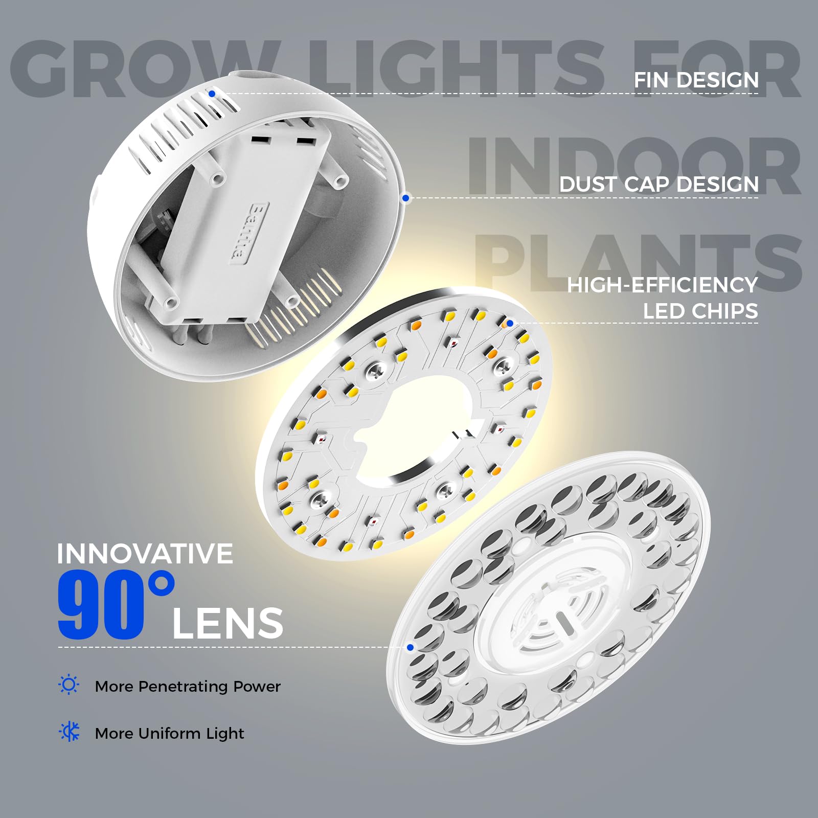 Barrina Orbgrow OG09 - Luz de cultivo con temporizador, LED rojos de 660 nm de 36 W (4 x 9 W, equivalente a 540 W), luz de espectro completo para plantas de interior, magnética y enlazable, 5 niveles