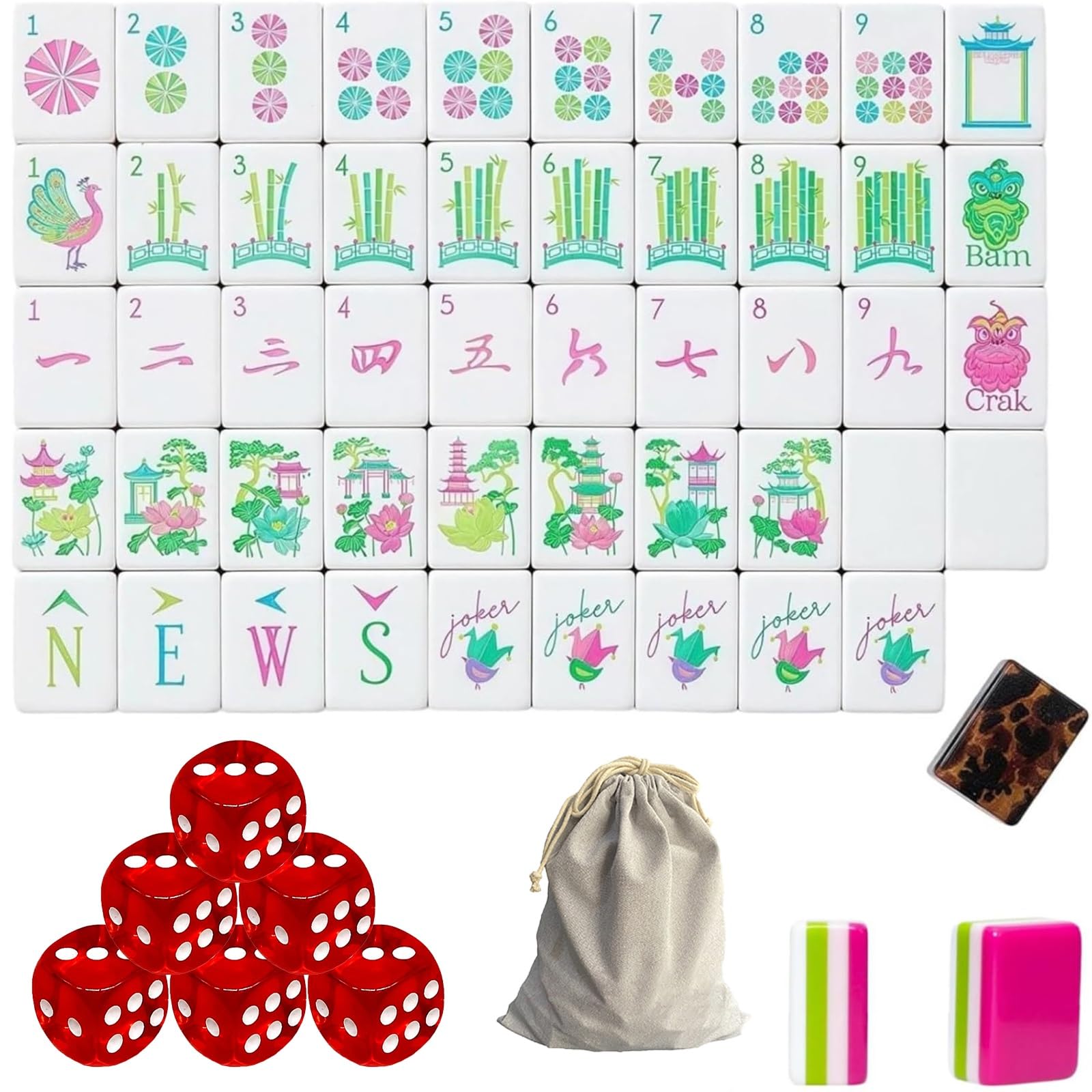 Set Mahjong a 4 strati 160 tessere - Gioco americano in acrilico premium con dadi e borsa(Black brown)