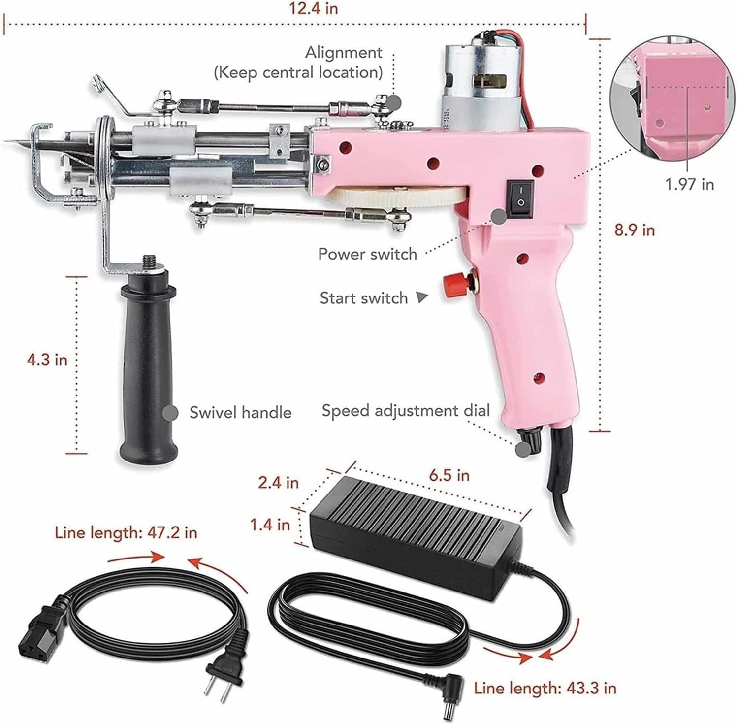 2 in 1 Tufting Gun for Rug Making, Cut & Loop Pile Carpet Tufting Gun, Adjustable Speed, Lightweight for Beginners & Pros