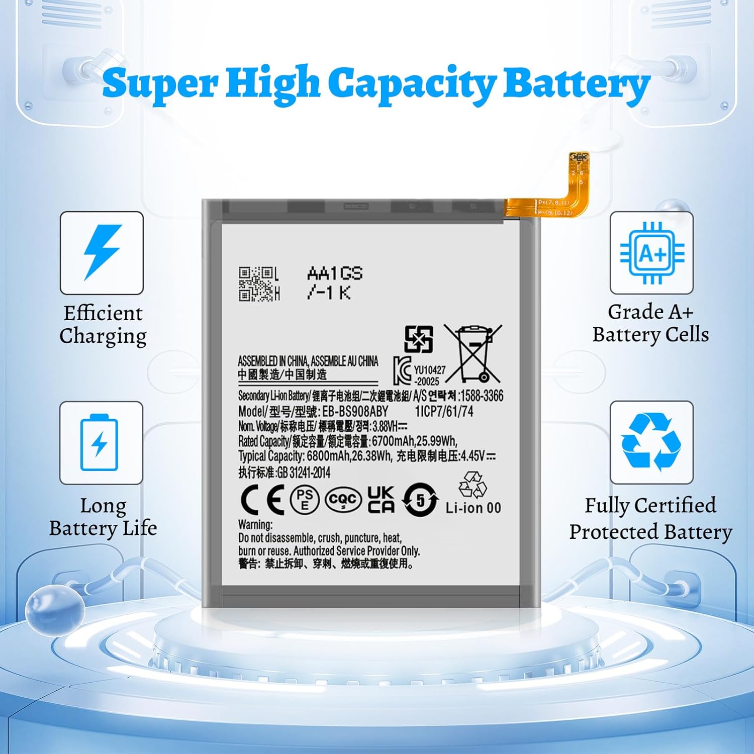 Galaxy S22 Ultra Battery, (2026 New Version) 6800mAh High Capacity Li-Polymer EB-BS908ABY Battery for Galaxy S22 Ultra 5G SM-S908B/U/U1/W/E, with Professional Repair Tool Kit