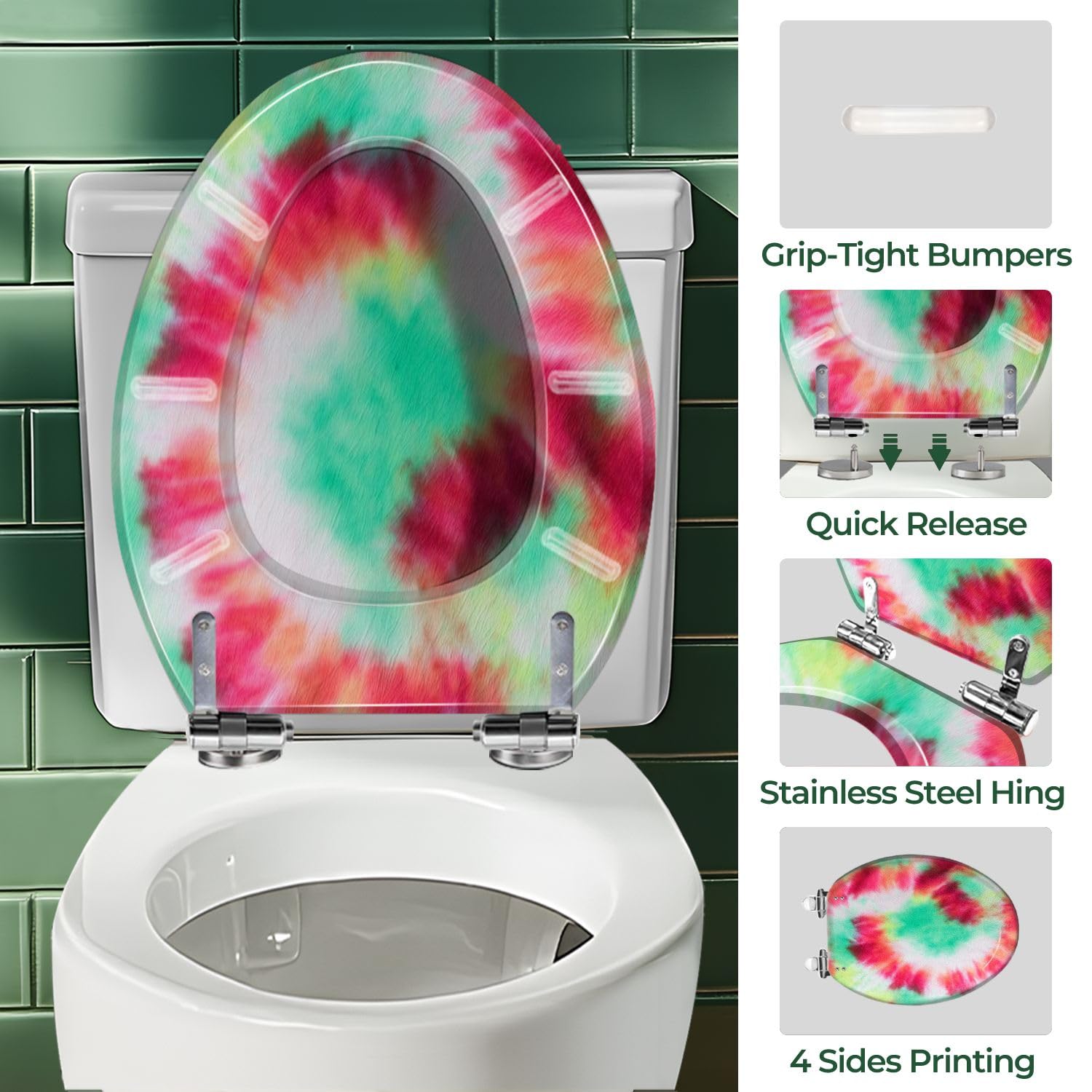Asiento de inodoro alargado de resina con cierre suave para baño.