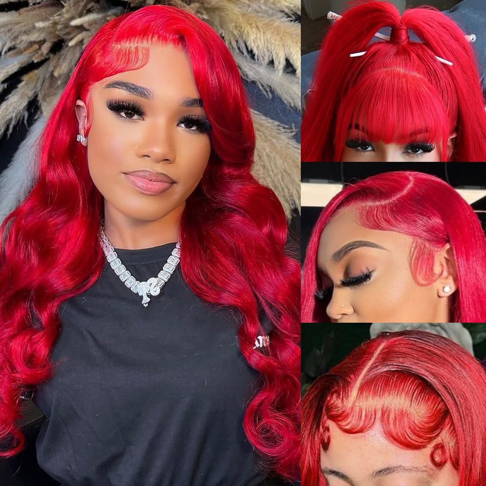 ♥️RED 22” BODY WAVY LACE FRONT WIG? *NWT Red Body Wave Undetectable 6x5 13x4 HD Lace Front Wig Human  main image 3