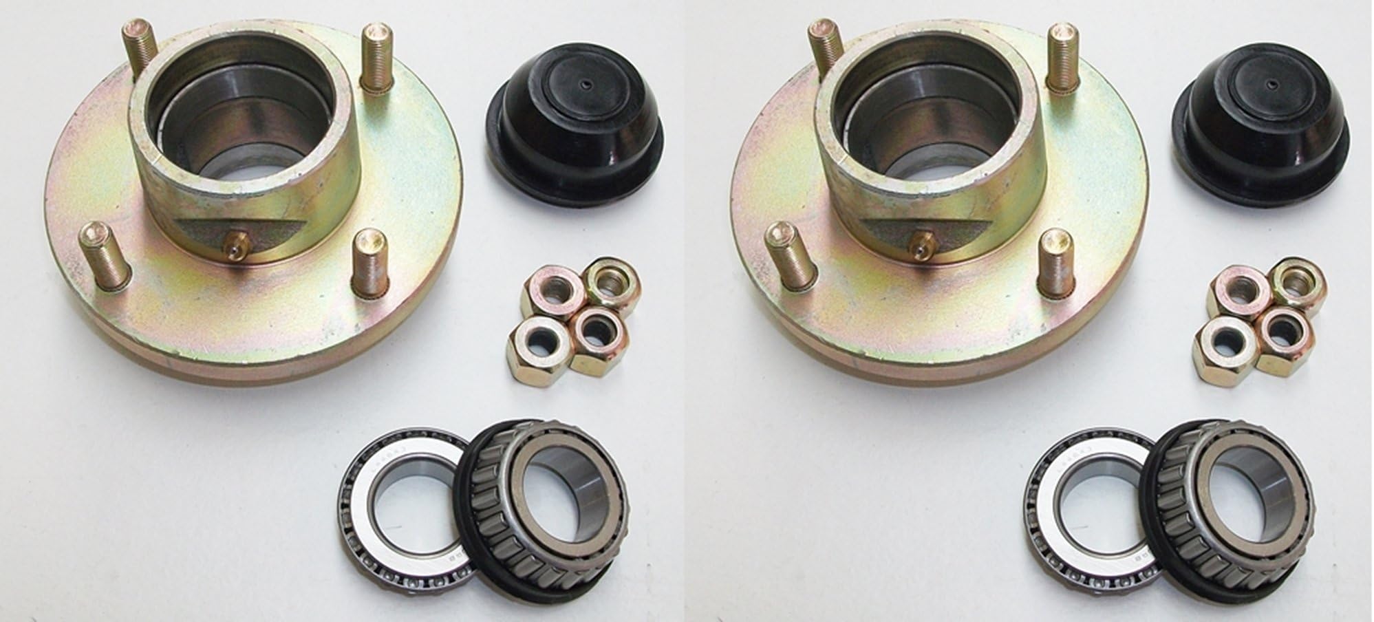 A Pair of Complete Trailer Wheel Hubs Taper Bearings with 4 inch PCD Part no. LMX1719