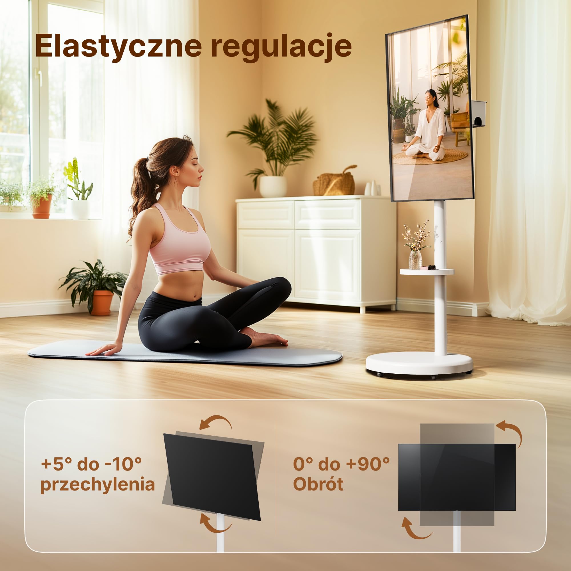 Stojak pod telewizor z regulacją wysokości, do telewizorów 37-86" | udźwig 50 kg, format pionowy i poziomy, stabilny, mobilny wózek pod telewizor z półką, maks. VESA 600 x 400 mm (biały)