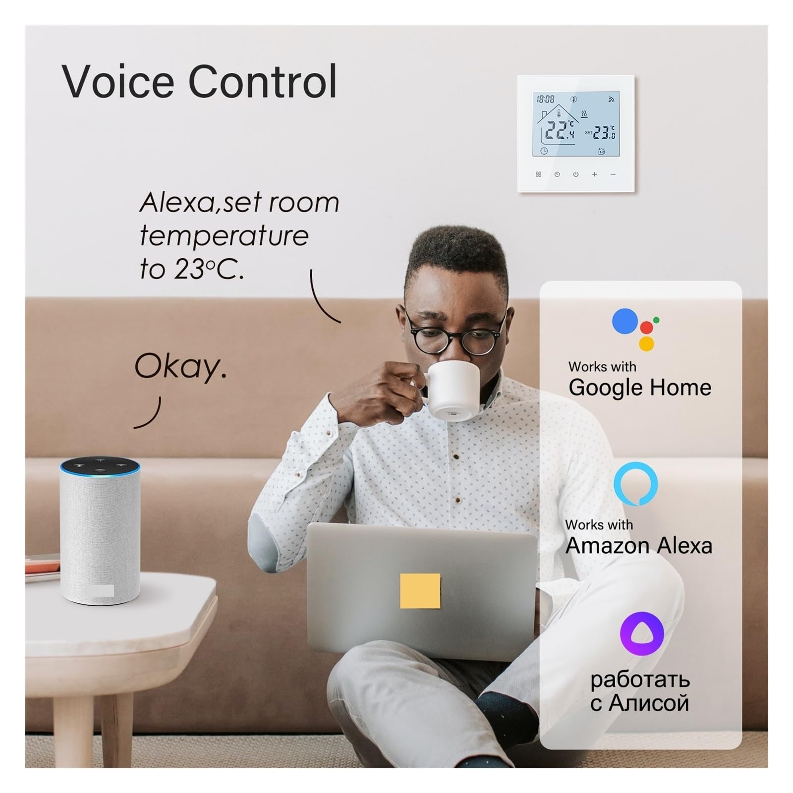 Termostato Inteligente WiFi Calentamiento de Suelo eléctrico Control Remoto Temperatura Caldera Agua/Gas Ahorra EnergíA Y Costes De CalefaccióN(TDR89W-WPB)