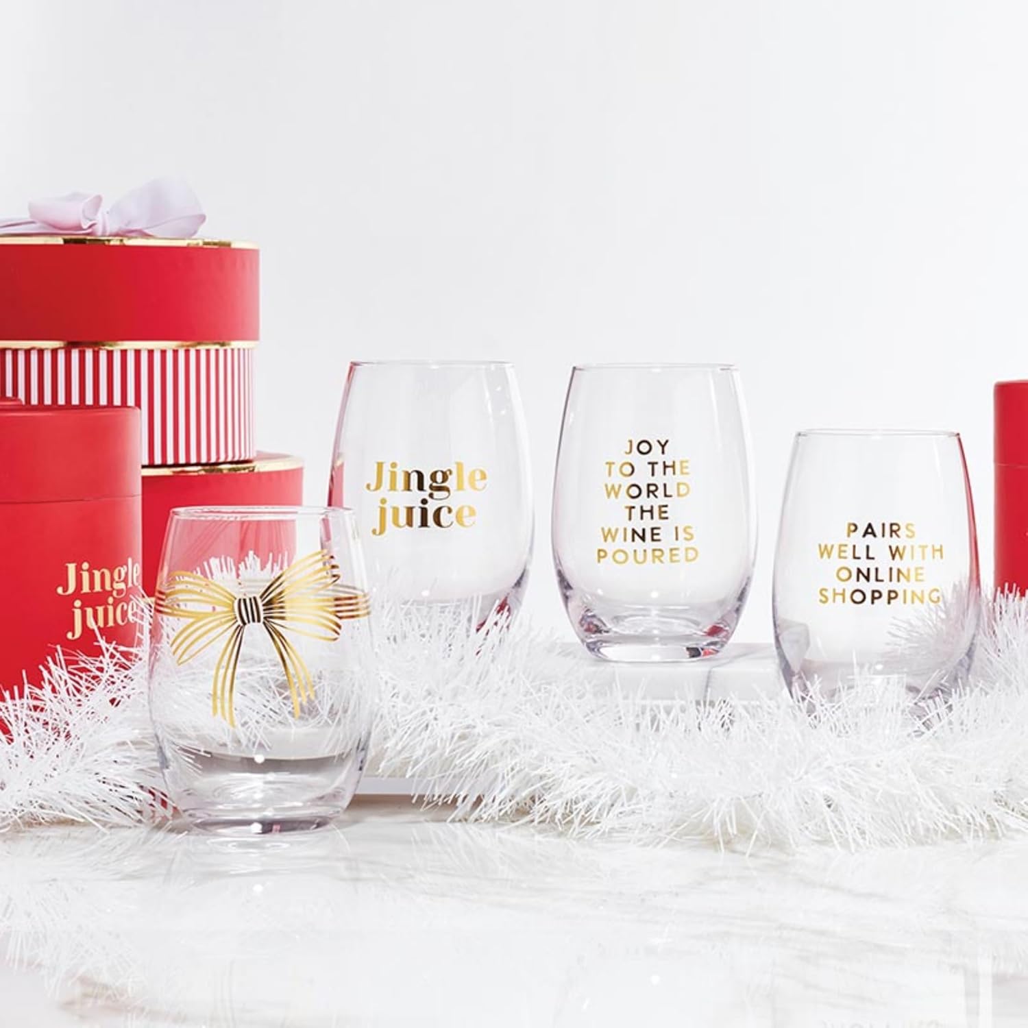 Santa Barbara Design Studio Holiday Stemless Wine Glass with Gold Foil Accent and Gift Box, Holds 17 Fluid Ounces, Gold Bow - Image 4