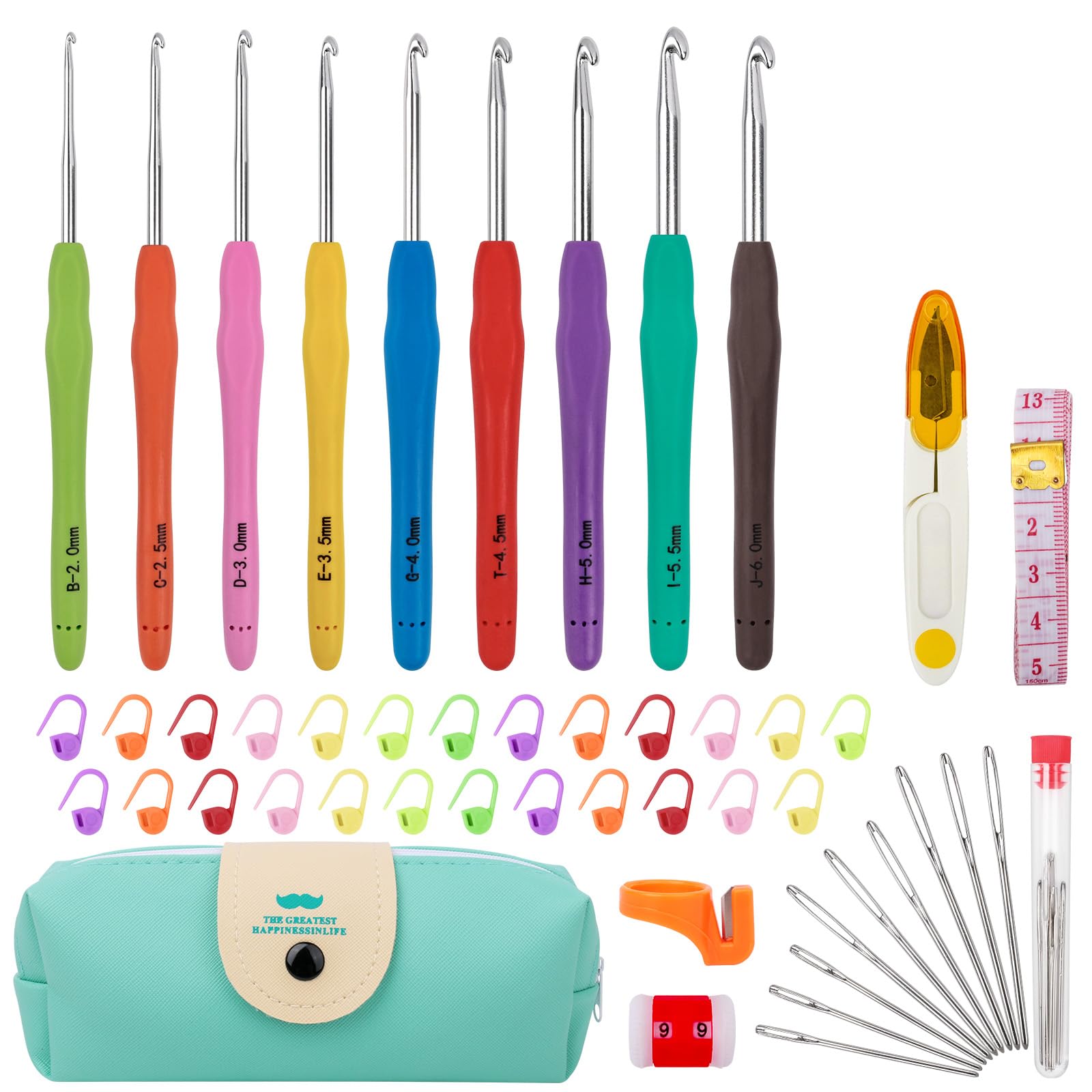 Crochet Hooks 9 Sizes Crochet Hook Set, 49 Pack Yarn Crochet Kit for Beginners, Knitting Needles with Ergonomic Handles for Arthritic Hands, Crochet Needle Kit with Blue Case for Crocheters-image-28