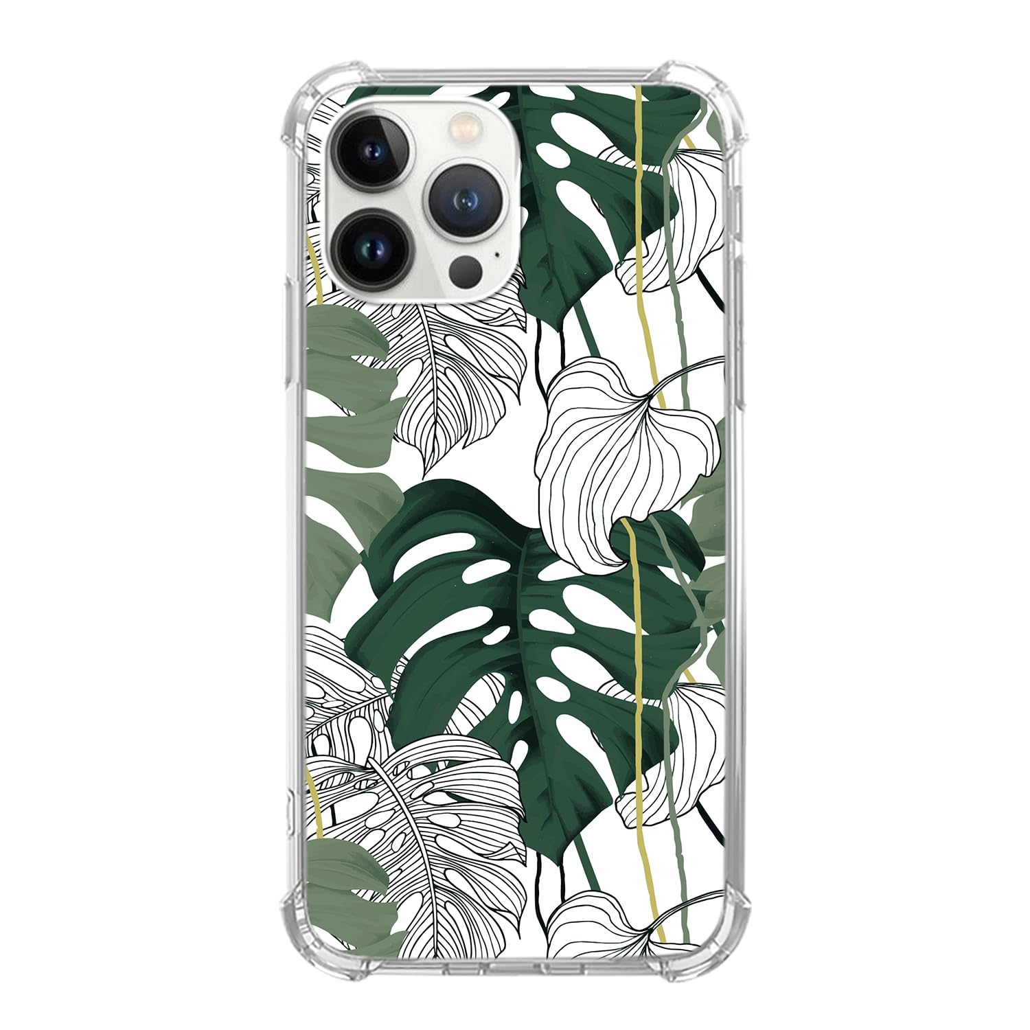 Boho Tropical Leaves Phone Case Compatible with iPhone 14 Pro Max, Green Elegant Leaves Cover for Teens Men Women, Trendy TPU Bumper Phone Case Cover