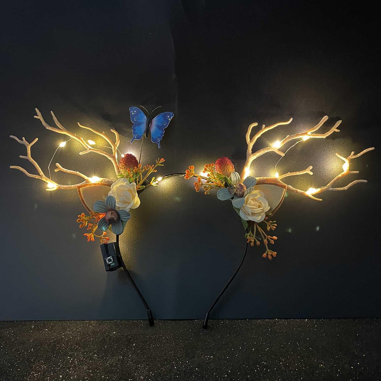Wedity LED Christmas Headband Light up Deer Antlers Headpiece Reindeer Ears Headbands Holiday Headpiece Xmas Hair Accessories (Warm white light) - Image 2