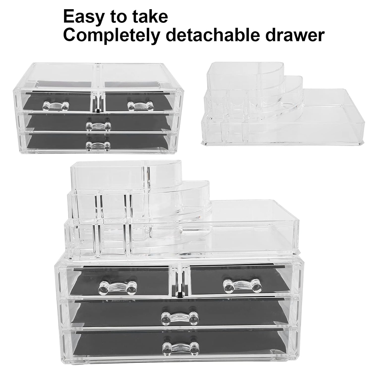 Lipstick Storage Box, Multifunctional Transparent Makeup Storage Box with Detachable Drawer for Cosmetics and Jewelry