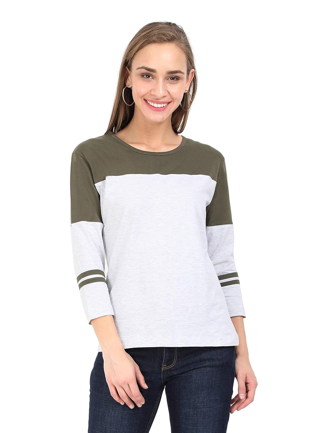 Yaanvi Women’s Round Neck Grey Quarter Sleeves Cotton T Shirt Yaanvi Women’s Round Neck Grey Quarter Sleeves Cotton T Shirt