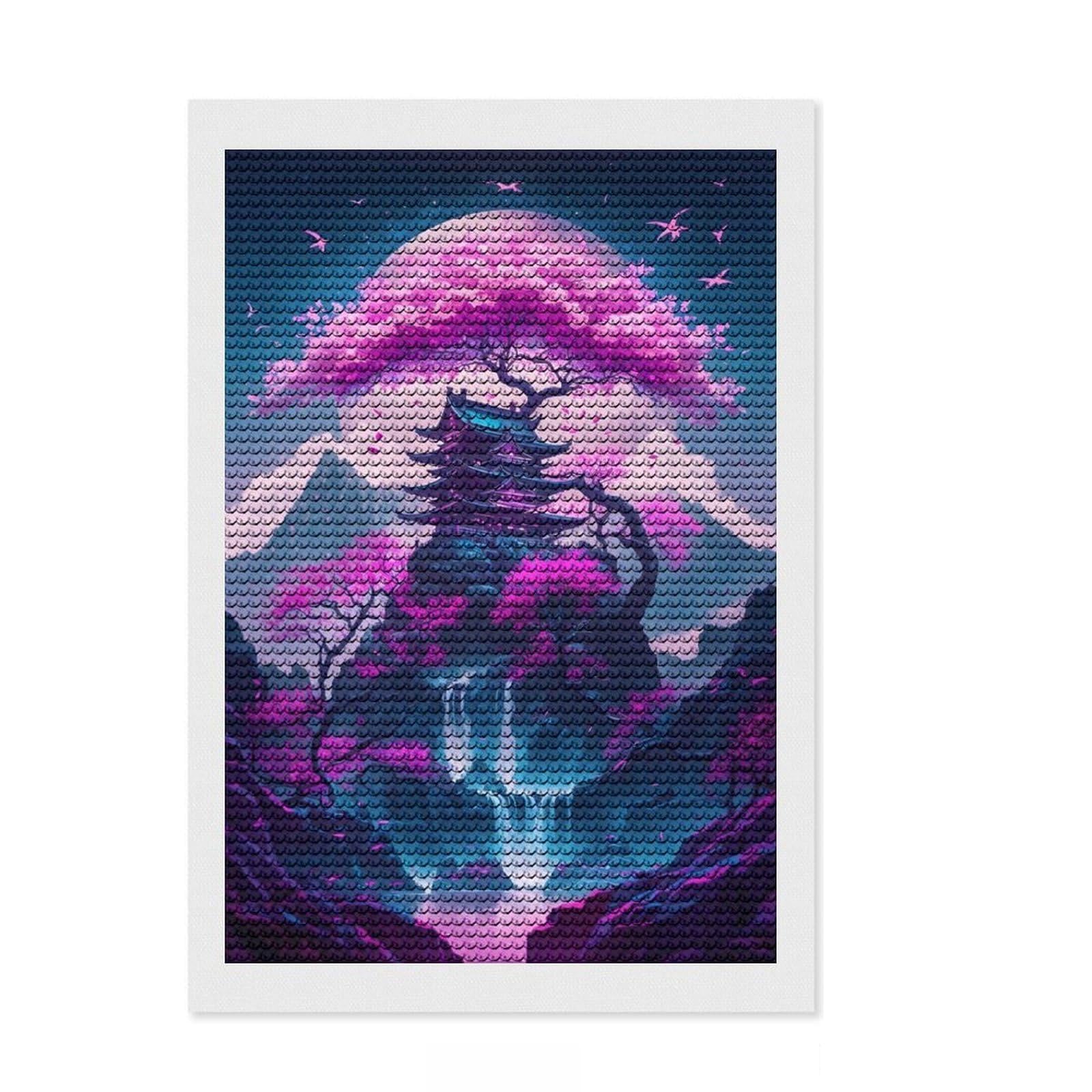 Junmoney Mystical Tree Diamond Painting Canvas Set 8"x12", Decorate Your Room, Relaxing DIY Hobby, Modern Decor, Birthday Gift