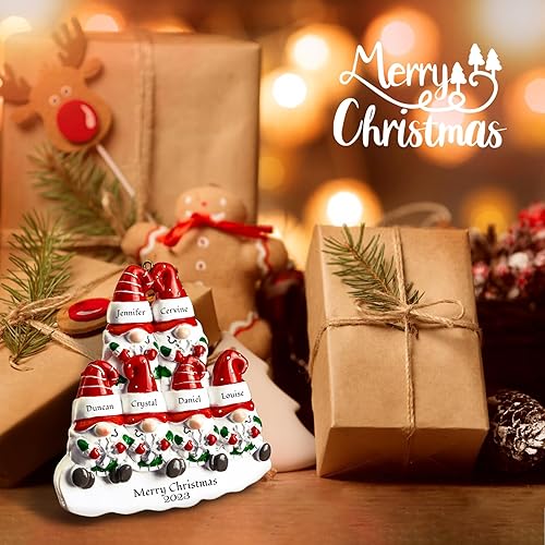 Miniatura 4 de iDIY Adornos de Navidad personalizados 2023, familia de 6 gnomos, adornos de Navidad con nombres personalizados para árboles de Navidad