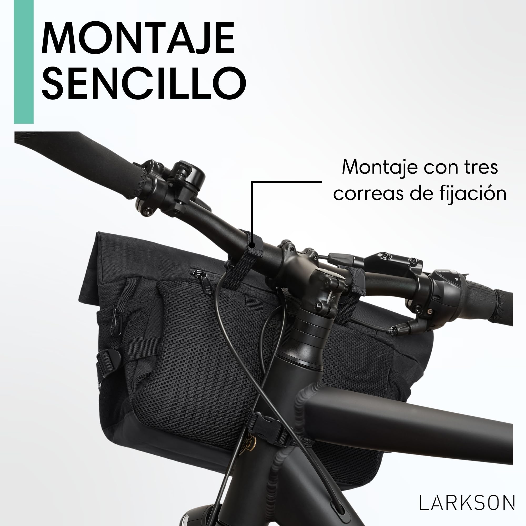 LARKSON Bolsa Manillar Bicicleta Negro - Lasse - Bolsa 2 en 1 para Bici y Bandolera - con Reflejo - Repelente al Agua