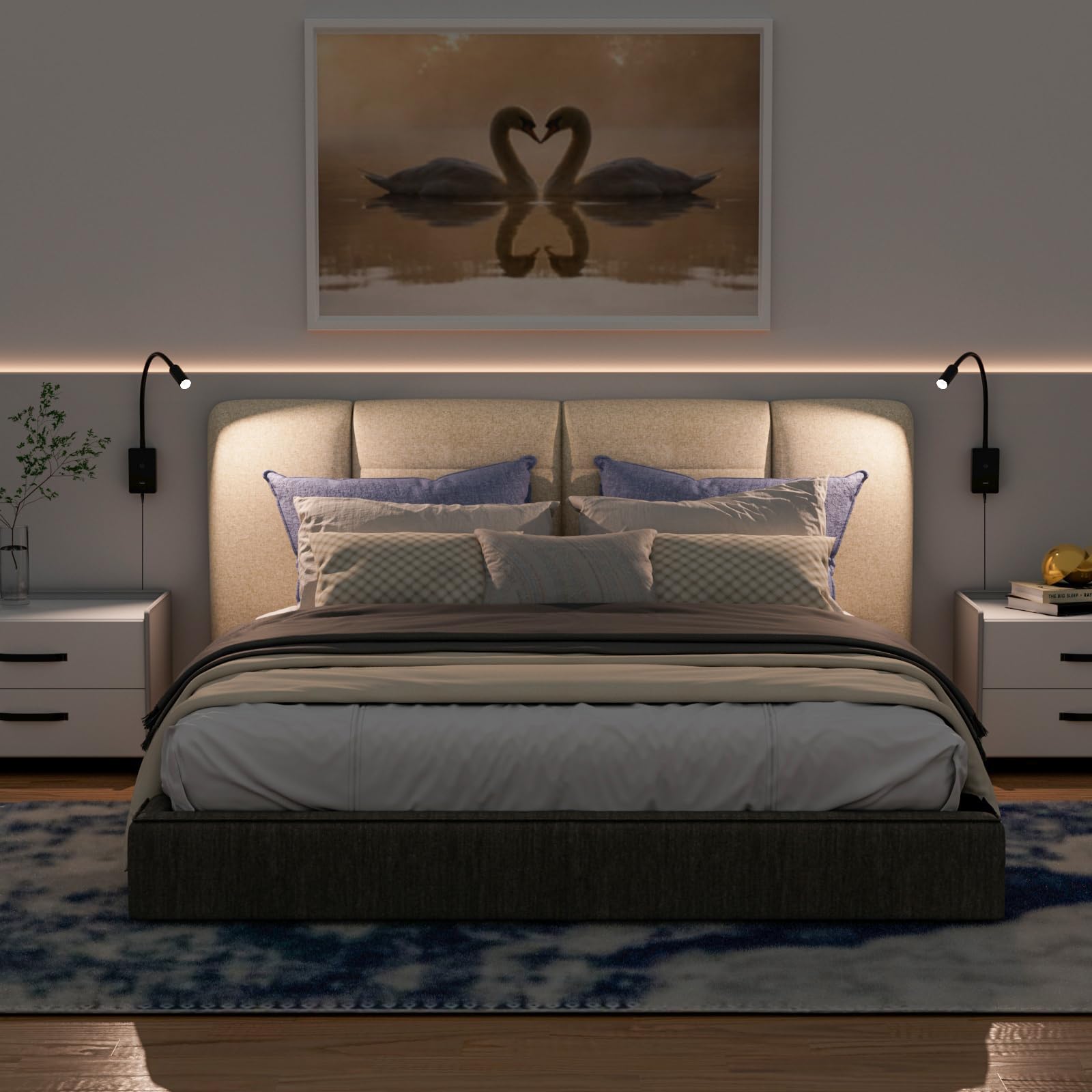 ENUOTEK Lampe de Liseuse Murale, Lampe Murale LED de 4W Pour Lit, Lumière de Lecture Tactile de 4000K Dimmable de 240Lm avec Port de Charge USB 2A, Lampe de Lecture à col de Cygne Spotlight