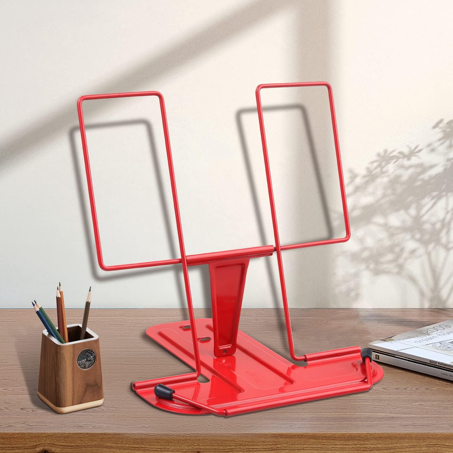 Honagu Book Stand for Reading, Adjustable Reading Rest Book Holder, Documents Stand, Sturdy Typing Stand for Recipes Textbooks Tablet Music Books (Red)