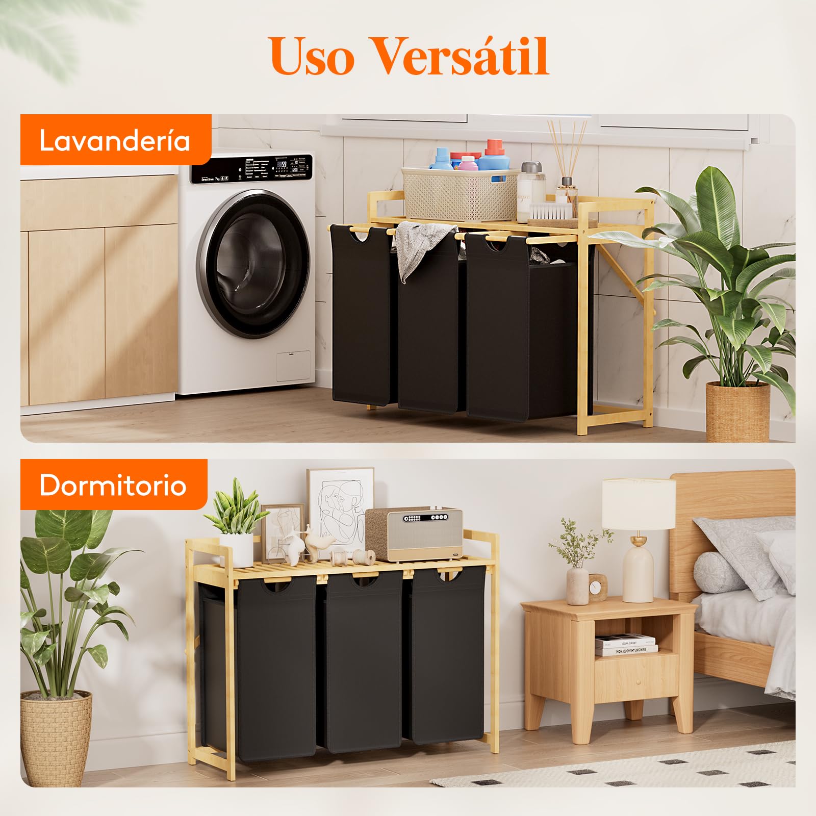 Lifewit Cesto para la Ropa 150L con 3 Compartimentos, Gran Cesta de Ropa con 3 Bolsas Extraíbles, Mueble para Ropa Sucia para Dormitorio, Baño, Lavadero, Negro