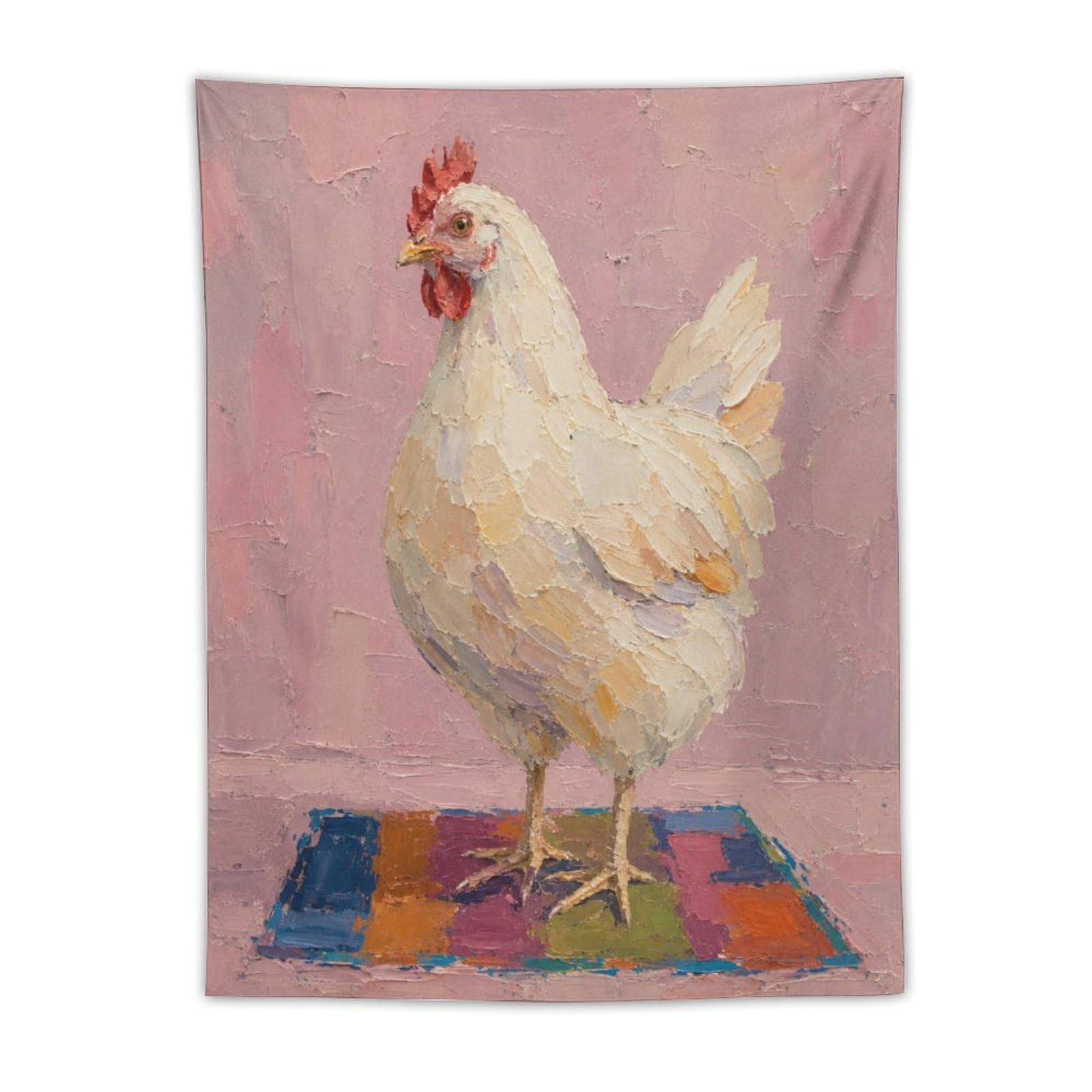 H3B8U2Y5 White Chicken Pink Pastel Wall Tapestry, Painterly Texture