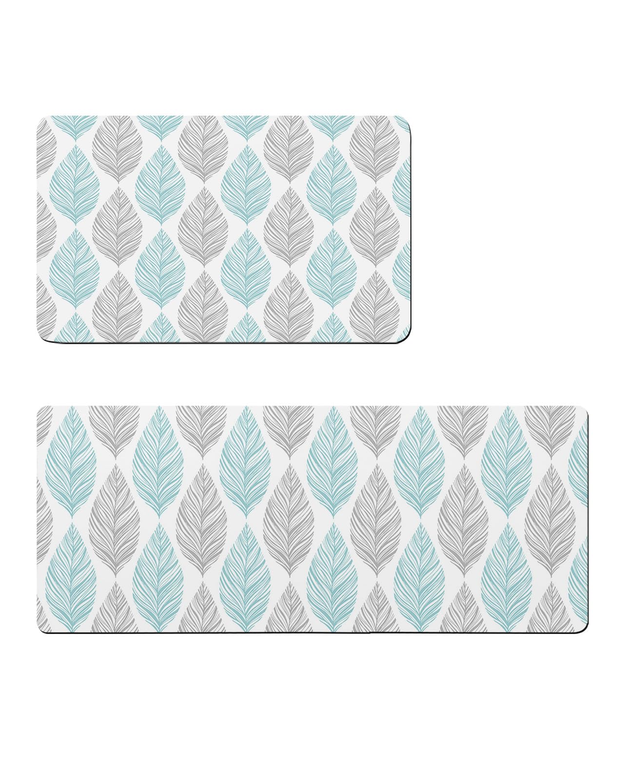 Bathroom Rugs Set of 2 Leaf Geometric Striped Bath Mats Plant Blue Green Gery Leaves Runner Rugs Absorbent