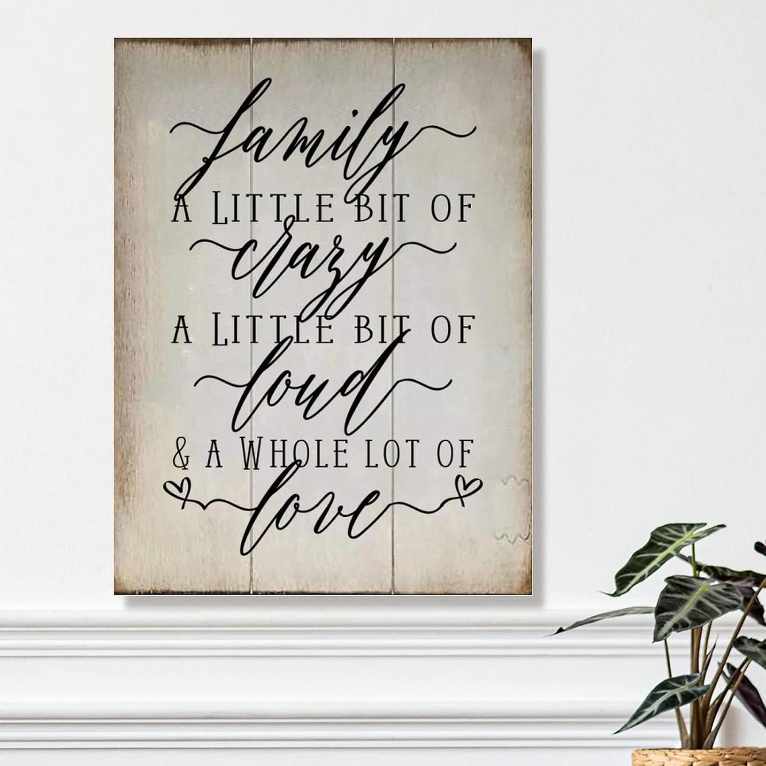 Rustic Wood Sign Plaque Family A Little Bit of Crazy A Little Bit of Loud & A Whole Lot of Love Sign Wall Decor Vintage Farmhouse Wall Hanging Sign Plaque with Quotes for Home 18x24in