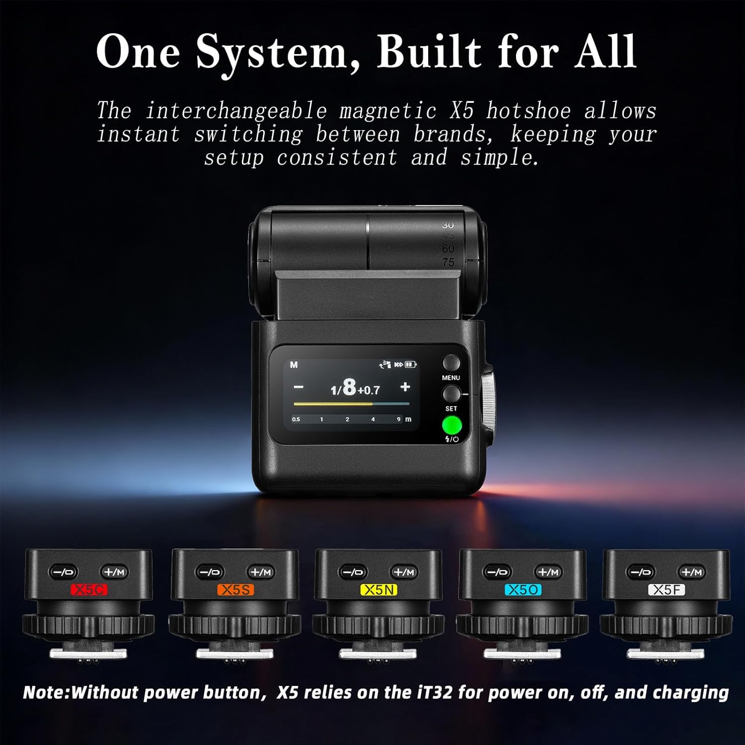 Godox X5 interchangeable magnetic hotshoe system for various camera brands