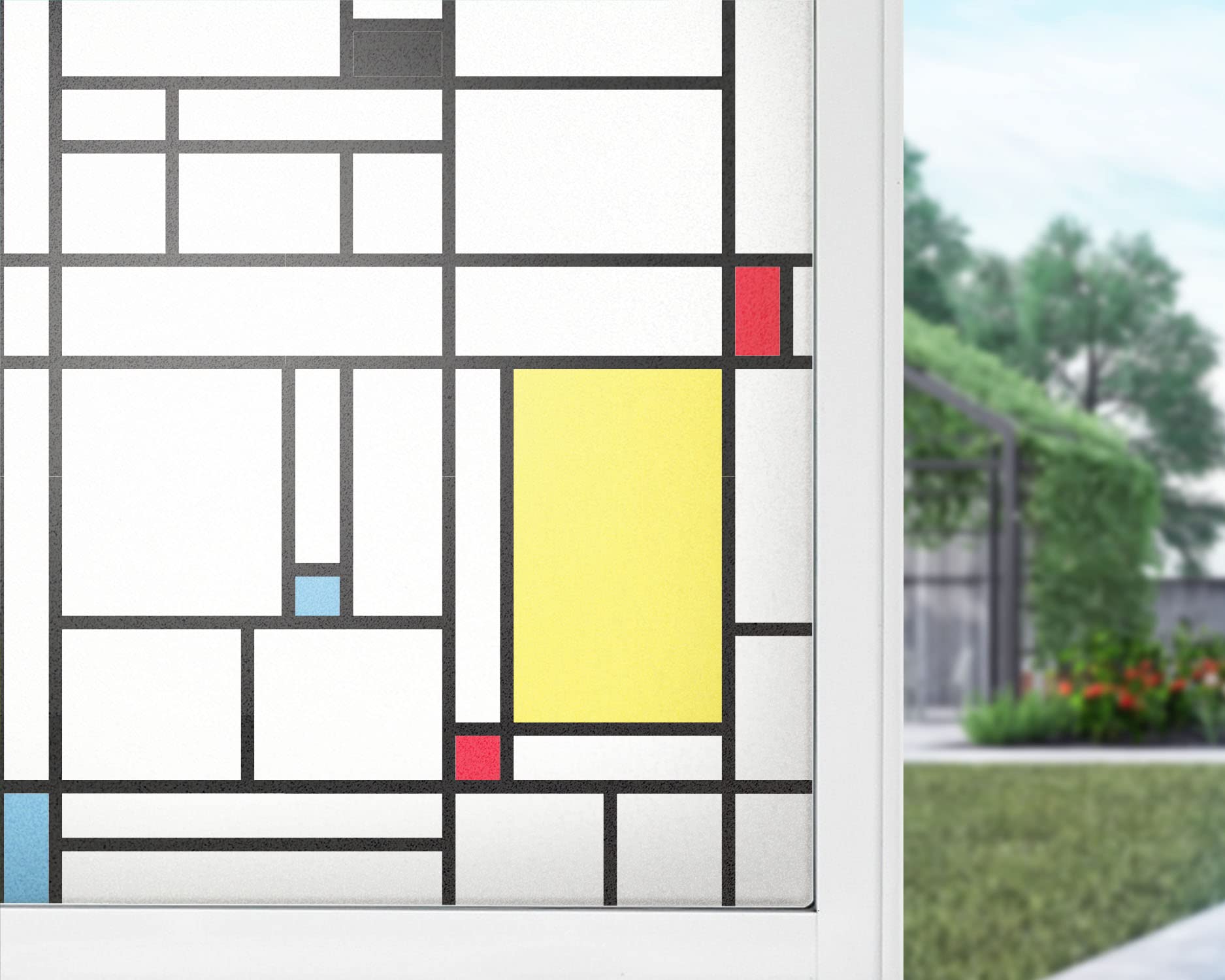 Panorama Film de Fenêtre Mondrian 120x200 cm - Adhesif Vitre Anti Occultant - Electrostatique