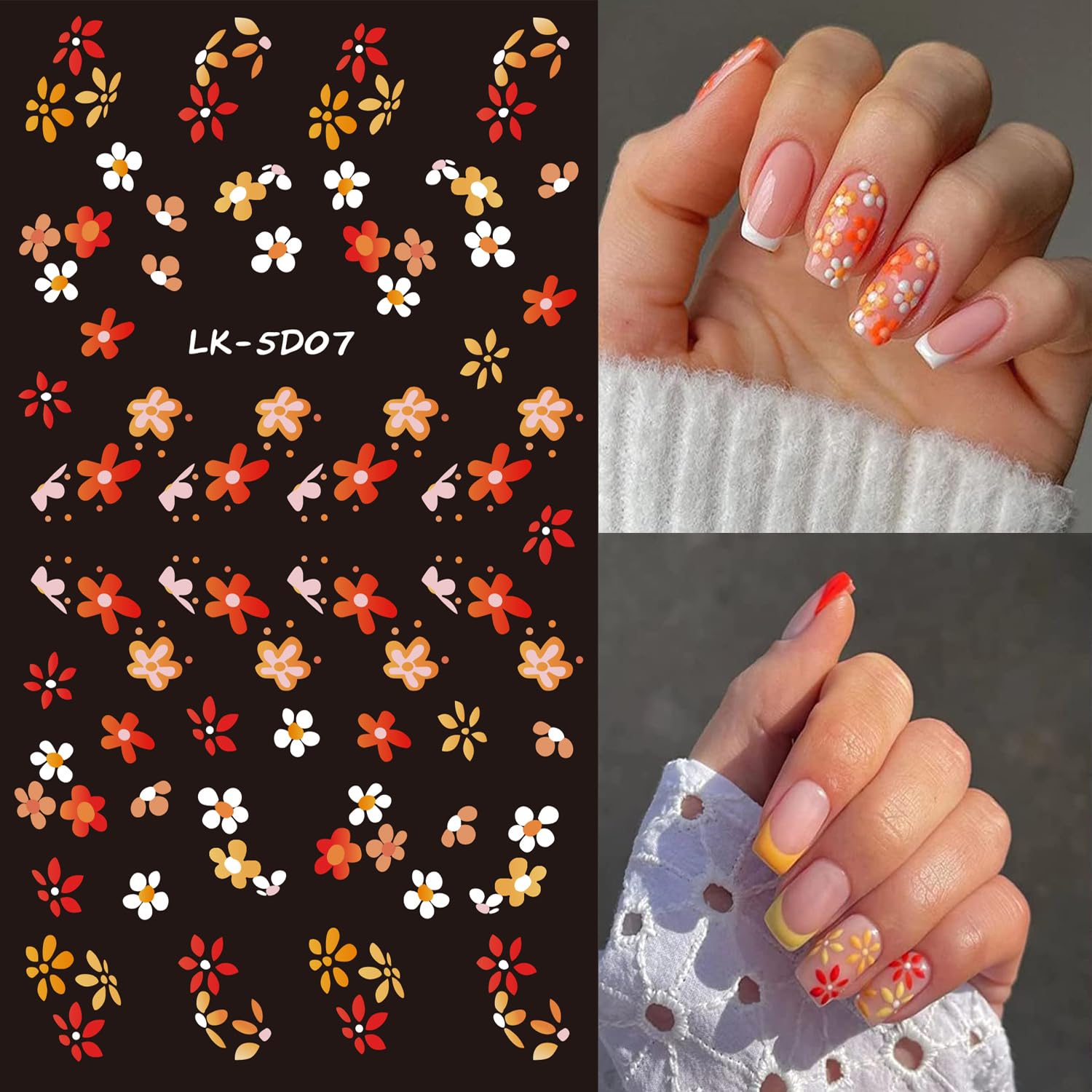 Amazon.com: Flower Nail Art Sticker Decals 5D Embossed Colorful