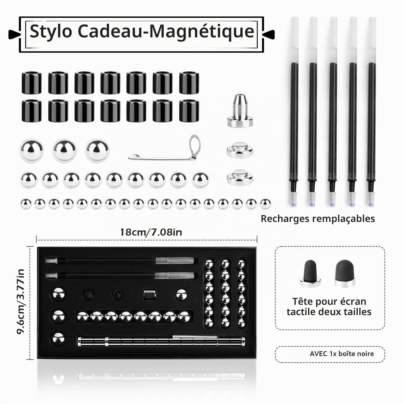 Stylo Magnétique, Stylo Aimanté, Fidget Pen, Créatifs Drôle Magic Polar Pen, Un Cadeau intéressant - Noir (L)