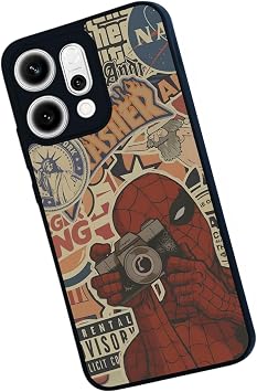 Oppo Reno 14 ile Uyumlu SpiderMan Baskılı Siyah Silikon Kılıf, Şok Emici Koruyucu Kapak