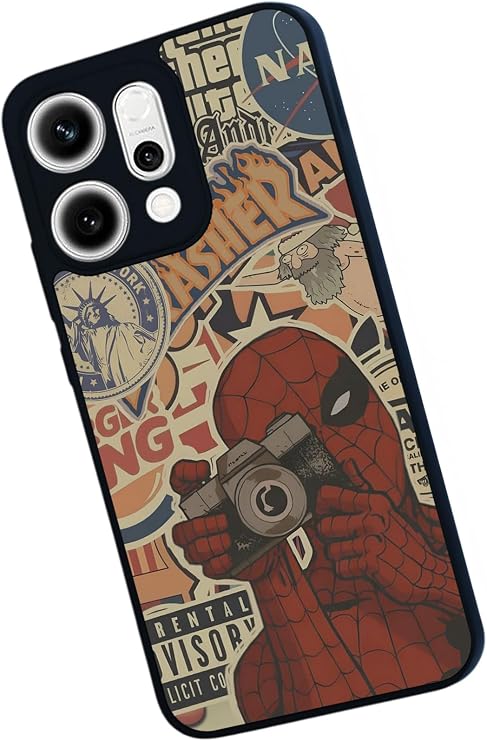 Oppo Reno 14 ile Uyumlu SpiderMan Baskılı Siyah Silikon Kılıf, Şok Emici Koruyucu Kapak