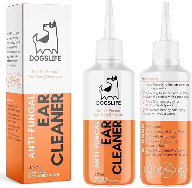 Dog Ear Cleaner | Natural Ear Cleaner For All Dogs | Ear Wash To Stop Itchy, Smelly Ears & Remove Wax | Organic Coconut Oil & Aloe Vera Formula | Ear Cleaning Solution For Dogs