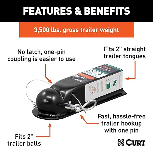 Miniatura 3 de CURT 25470 QuickPin Acoplador de remolque sin pestillo para bola de enganche de 2 pulgadas, canal de 2 pulgadas, 3,500 libras