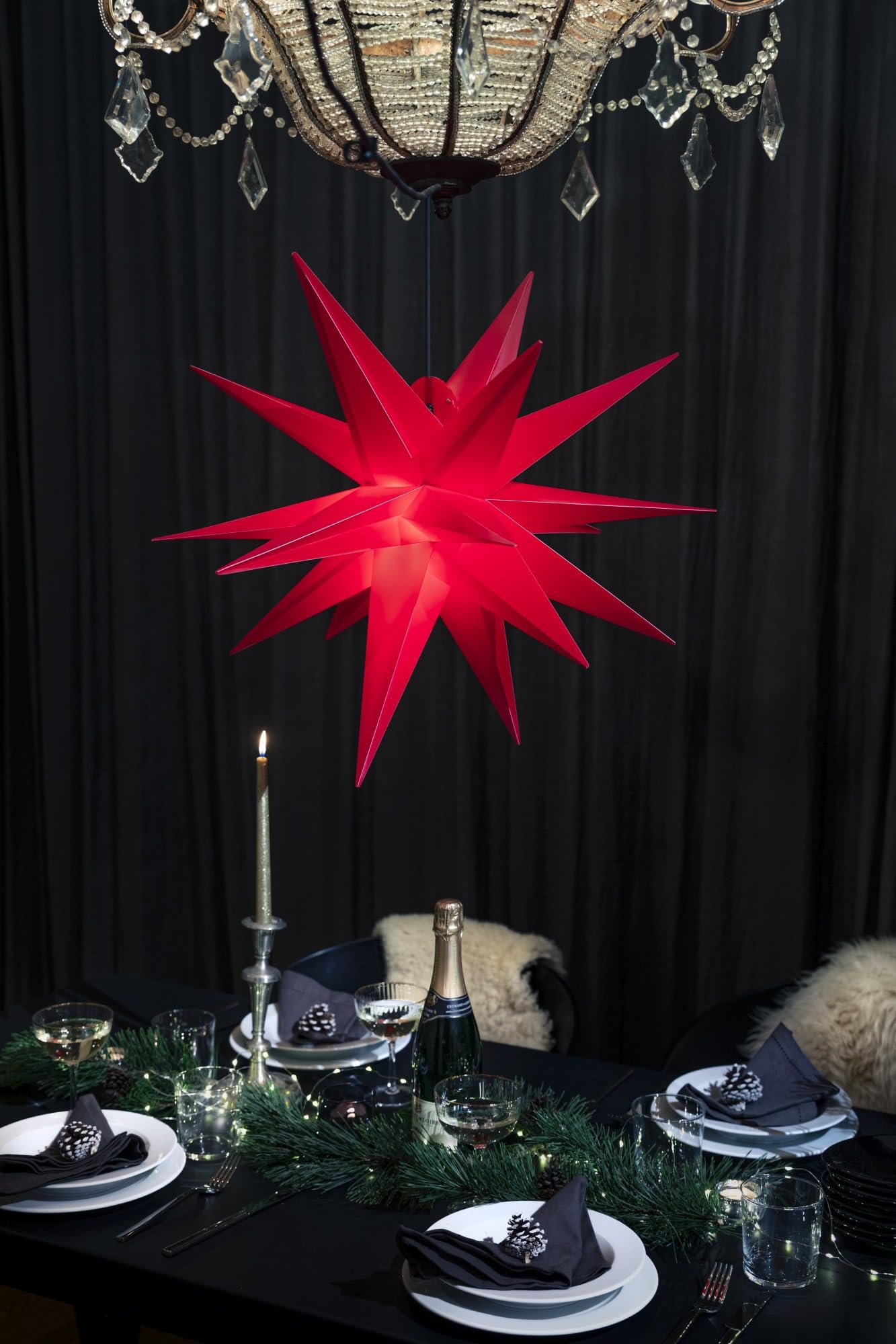 Novaliv Weihnachtsstern beleuchtet Faltstern 55cm Dekostern ROT hochwertiger Kunststoffstern für Glühbirne mit Timer Funktion 3D Stern 18 Zackig Leuchtstern Weihnachtslicht Winterbeleuchtung 3D Stern