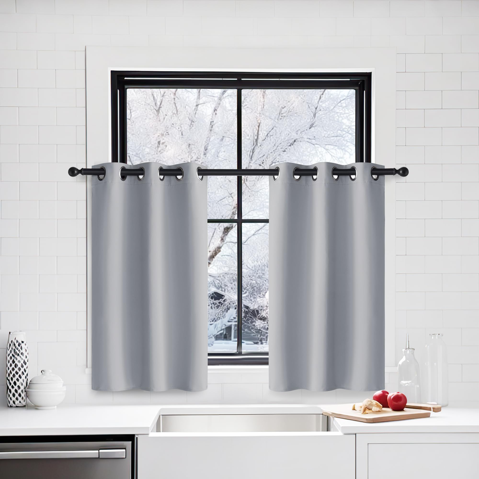 PONY DANCE Short Blackout Curtains for Kitchen