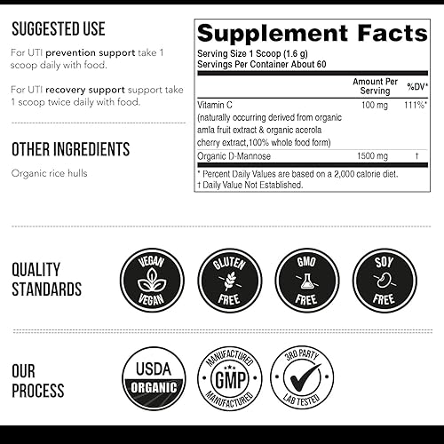 Miniatura 8 de Mannose-C - Polvo orgánico de manosa D + vitamina C de alimentos integrales, suplemento natural de apoyo para ITU para limpiar y depurar el tracto