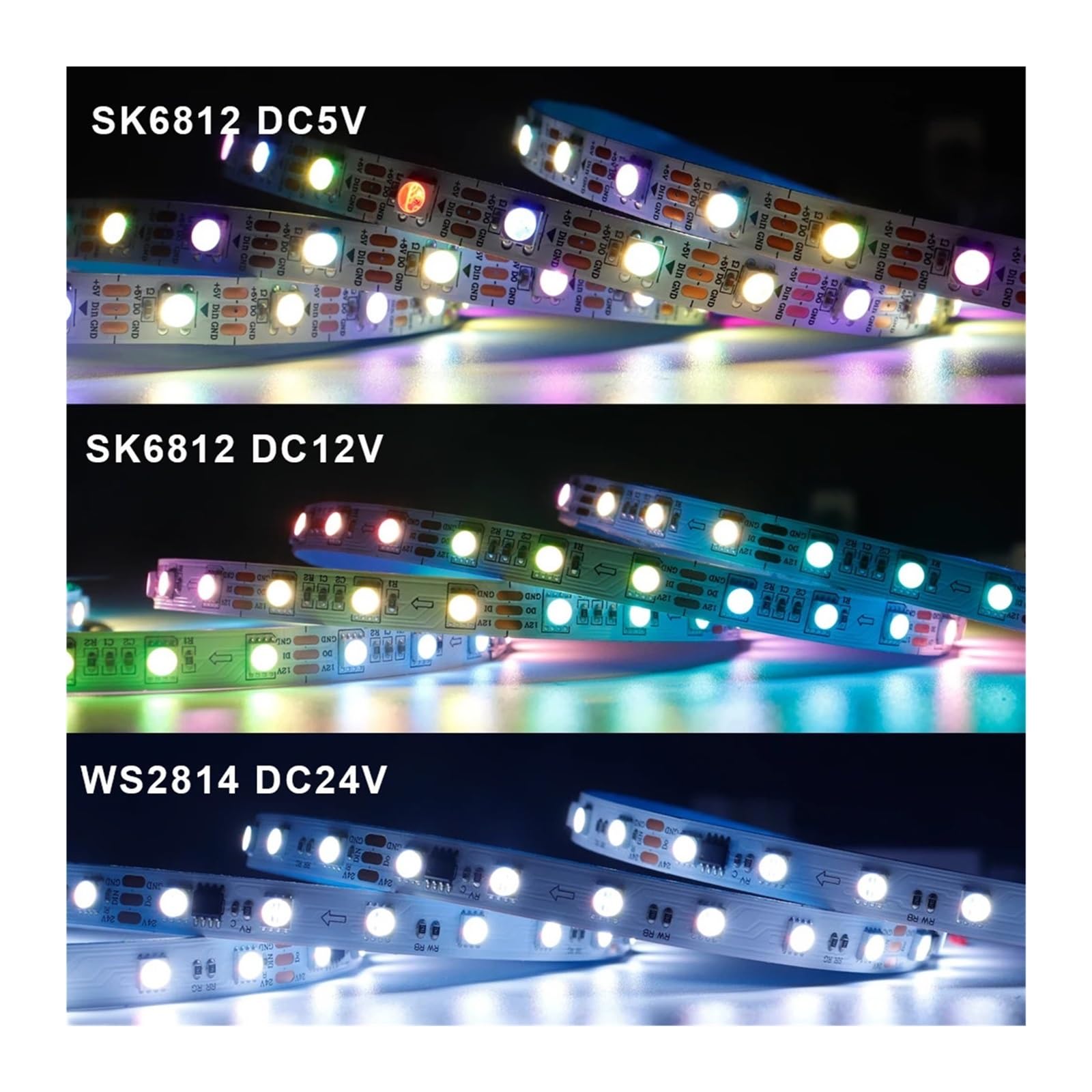 Bande de 4 Pouces 1 60 LED RGBW Nord-Ouest WW IP30/65/67 DC5V 12V 24V(RGB W,SK6812 DC12V,2M 60 IP30)