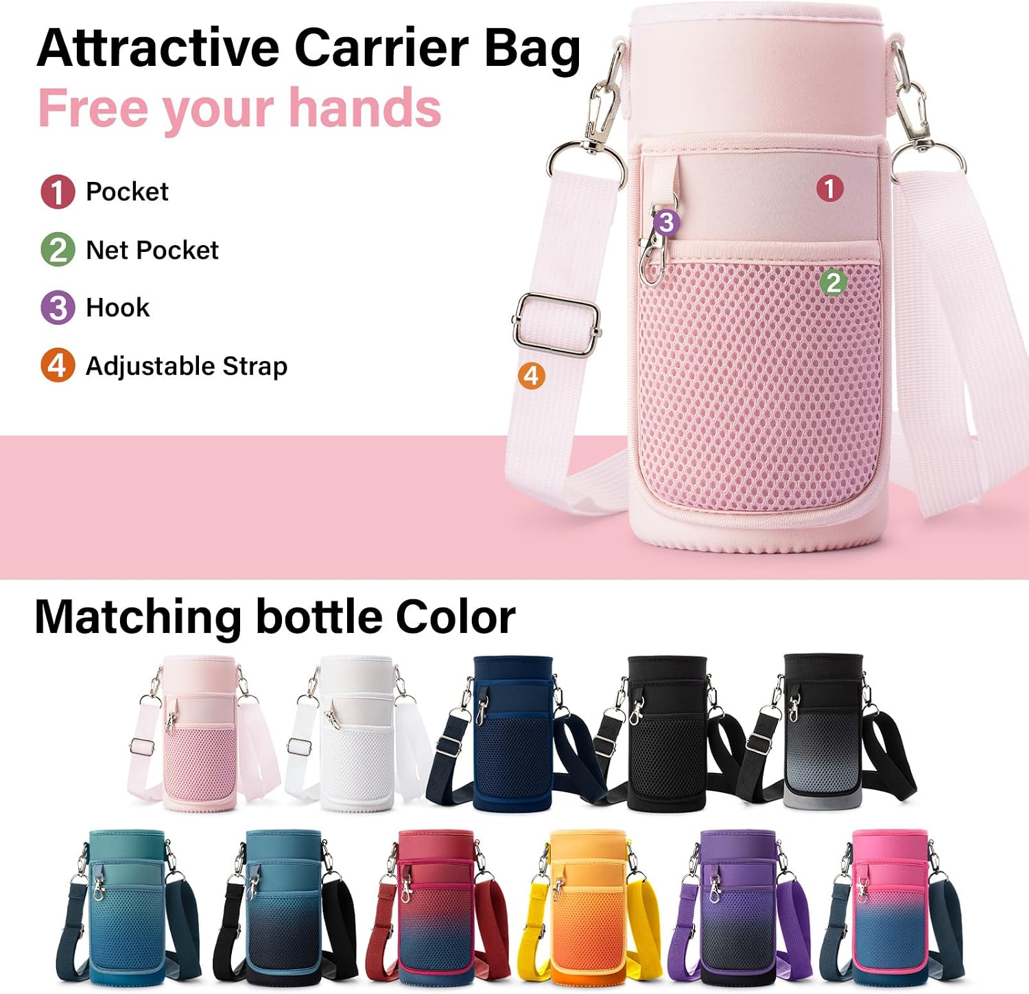 DYSANKY Insulated Water Bottle | Thickened Stainless Steel Vacuum Metal | Portable Sports Water Jug for Gym and Hiking with Straw, Carrier Bag, Handle Strap | BPA-Free 32 oz, Pink thumbnail