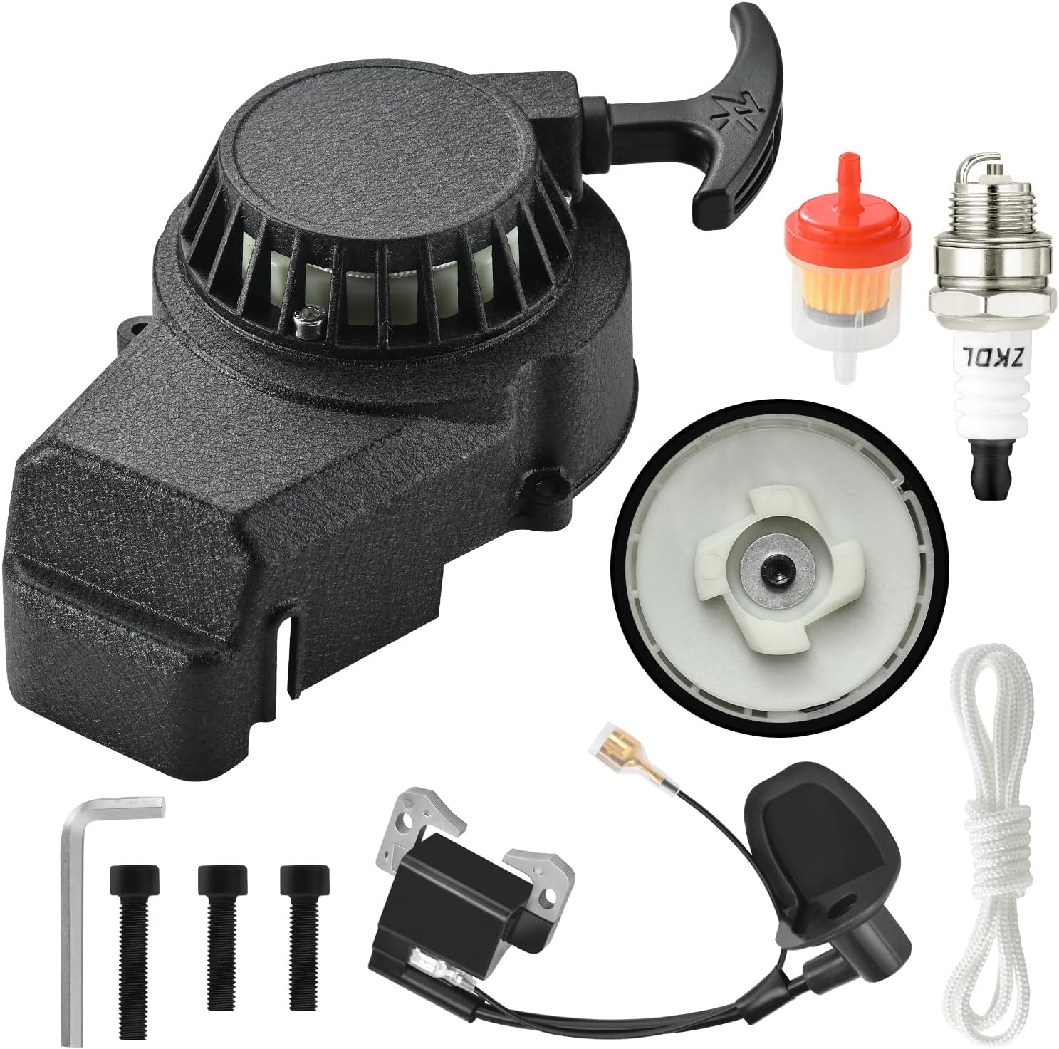Alloy Pull Start Recoil Starter With Screws Drawstring Wrench Compatible For 47cc 49cc 50cc 2 Stroke Syx Moto Holeshot SSR SX50 Coolster QG50 Kids Mini Dirt Bike Pocket Rocket Bike Quad ATV Parts