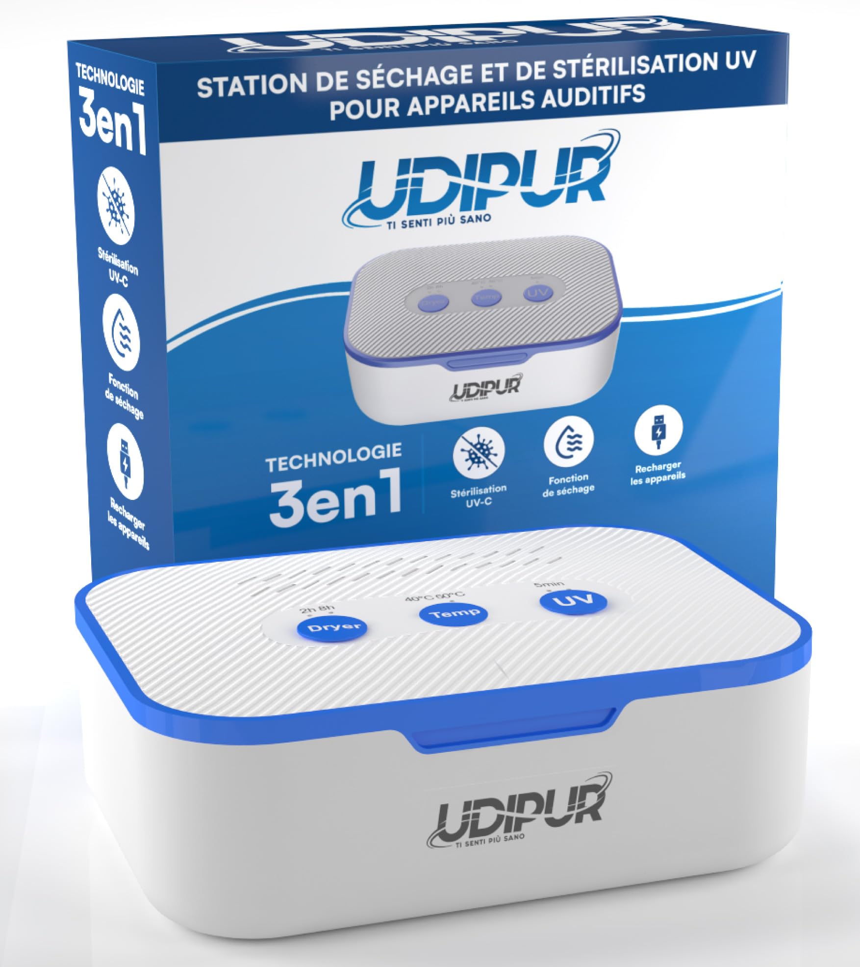 Station de séchage pour appareils auditifs Udipur Stérilisation UV