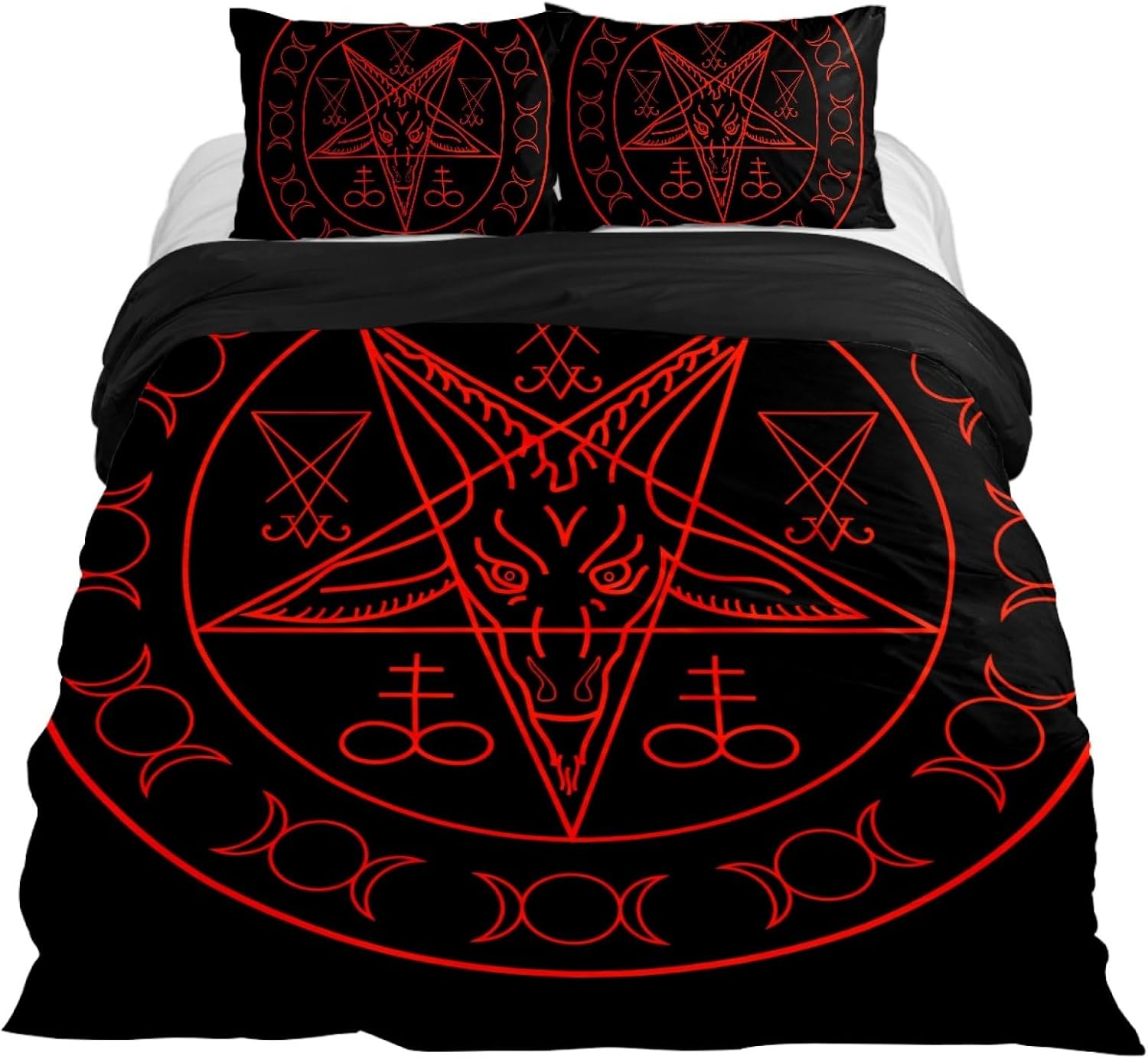 Baphomet and Lucifer Duvet Cover 3pcs Soft Comforter Cover for for Boys Gilrs, Kids Bedding Set, 1 Duvet Cover+2 Pillow Shams Twin Size