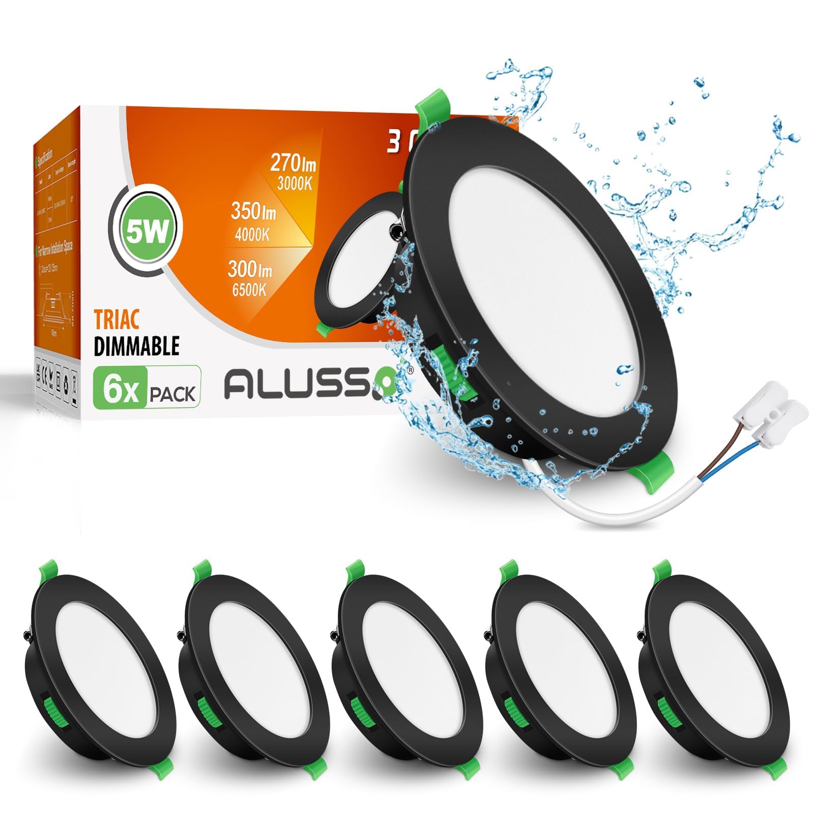 ALUSSO Faretti LED da Incasso 230V, 5W 350Lm Faretti da incasso ultra sottili Dimmerabile, Bianco Caldo 3000K Bianco Neutro 4000K Bianco Freddo 6500K, IP44 Faretti da Bagno per Cucina, Set da 6