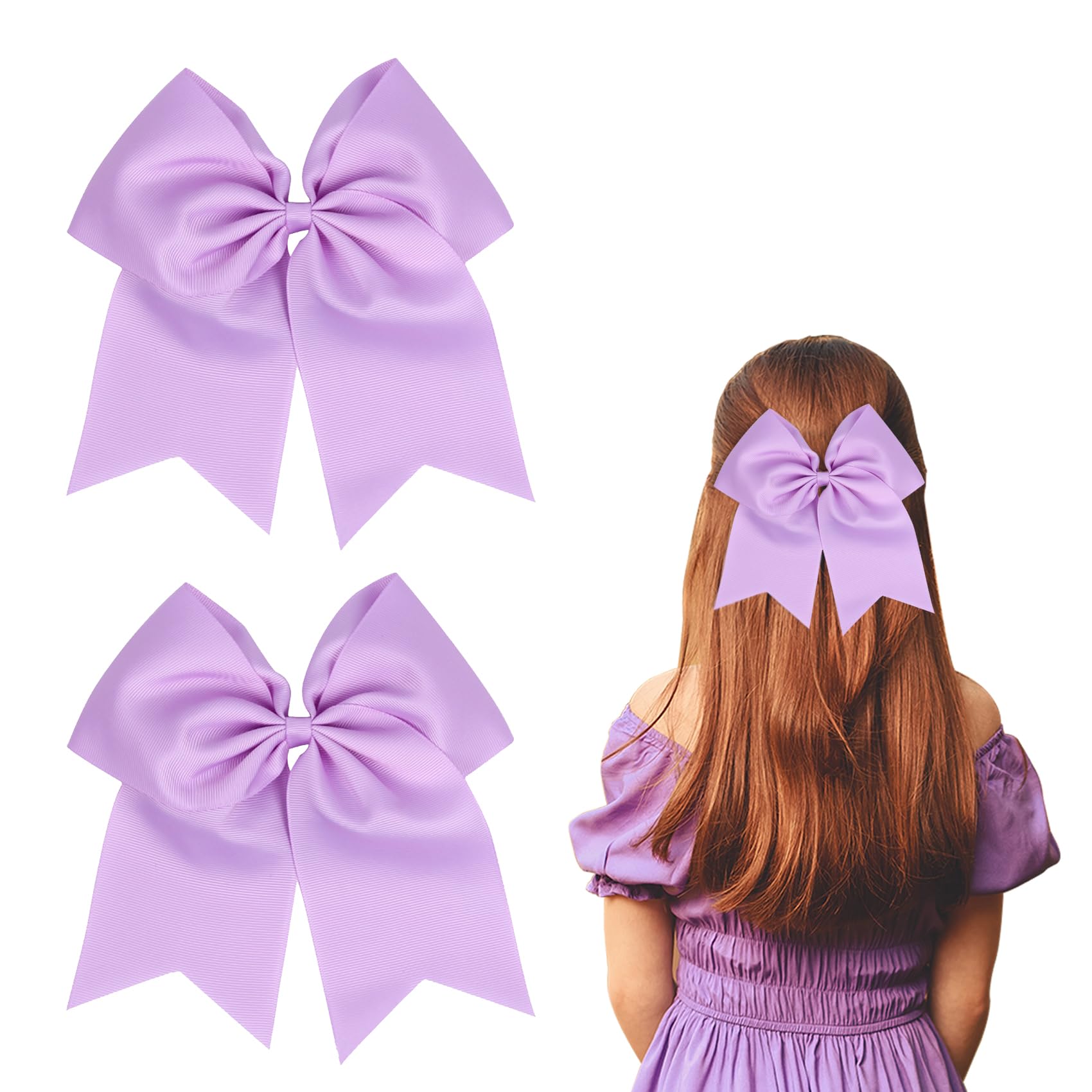 2 Pack Large Hair Bows for Women & Girls - 8 inch Purple Hair Ribbon Bow Clips
